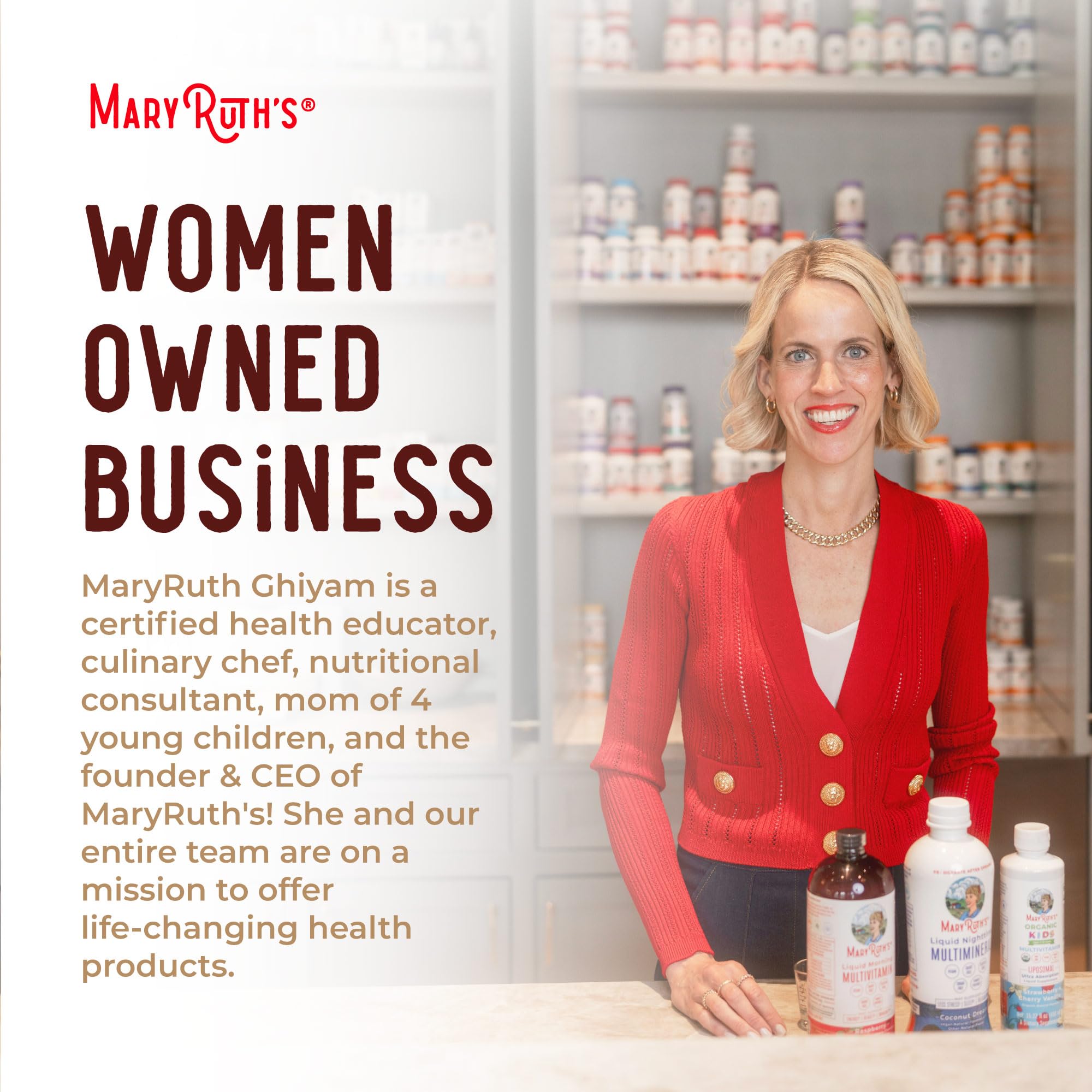 MARYRUTH'S Function Mushrooms Liposomal – Usage quotidien vegan et sans allergènes majeurs.