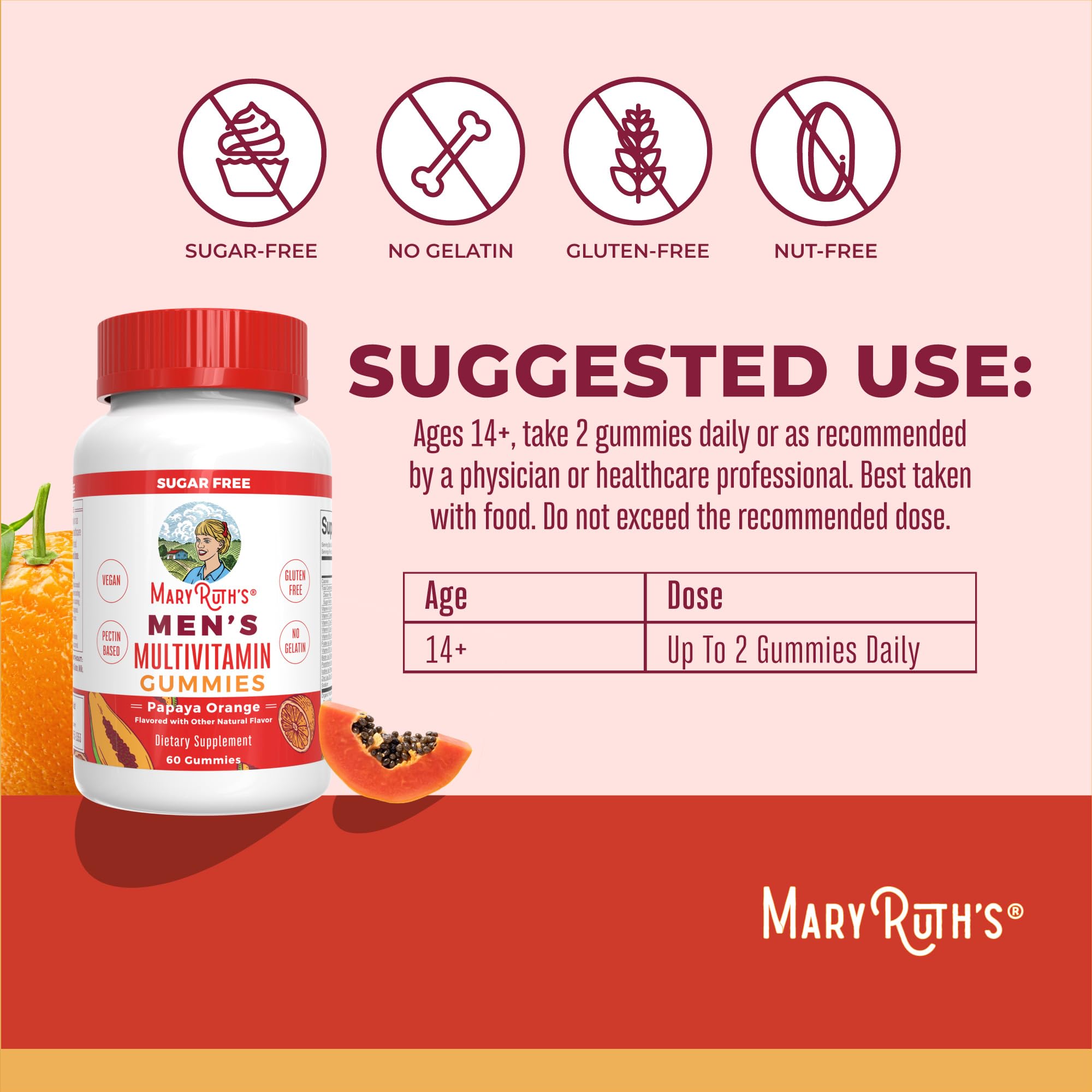 Gommes MaryRuth's pour hommes, vitamine D3 et zinc pour le métabolisme.