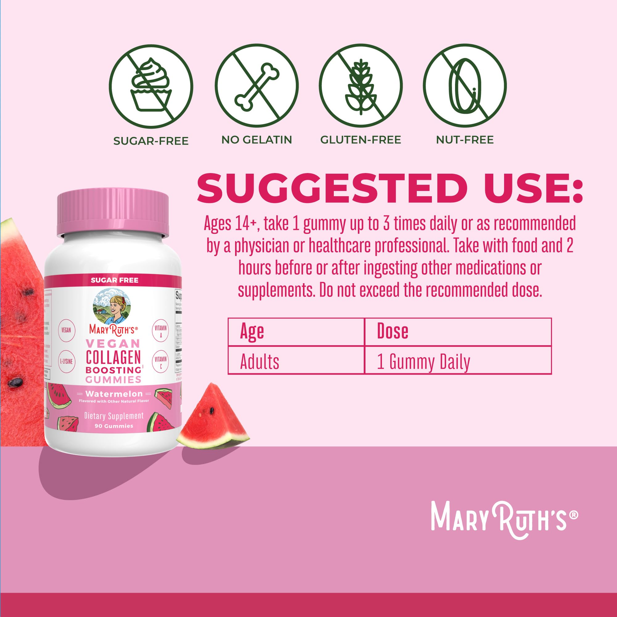 Gommes MaryRuth's enrichies en lysine pour soutenir la synthèse naturelle.