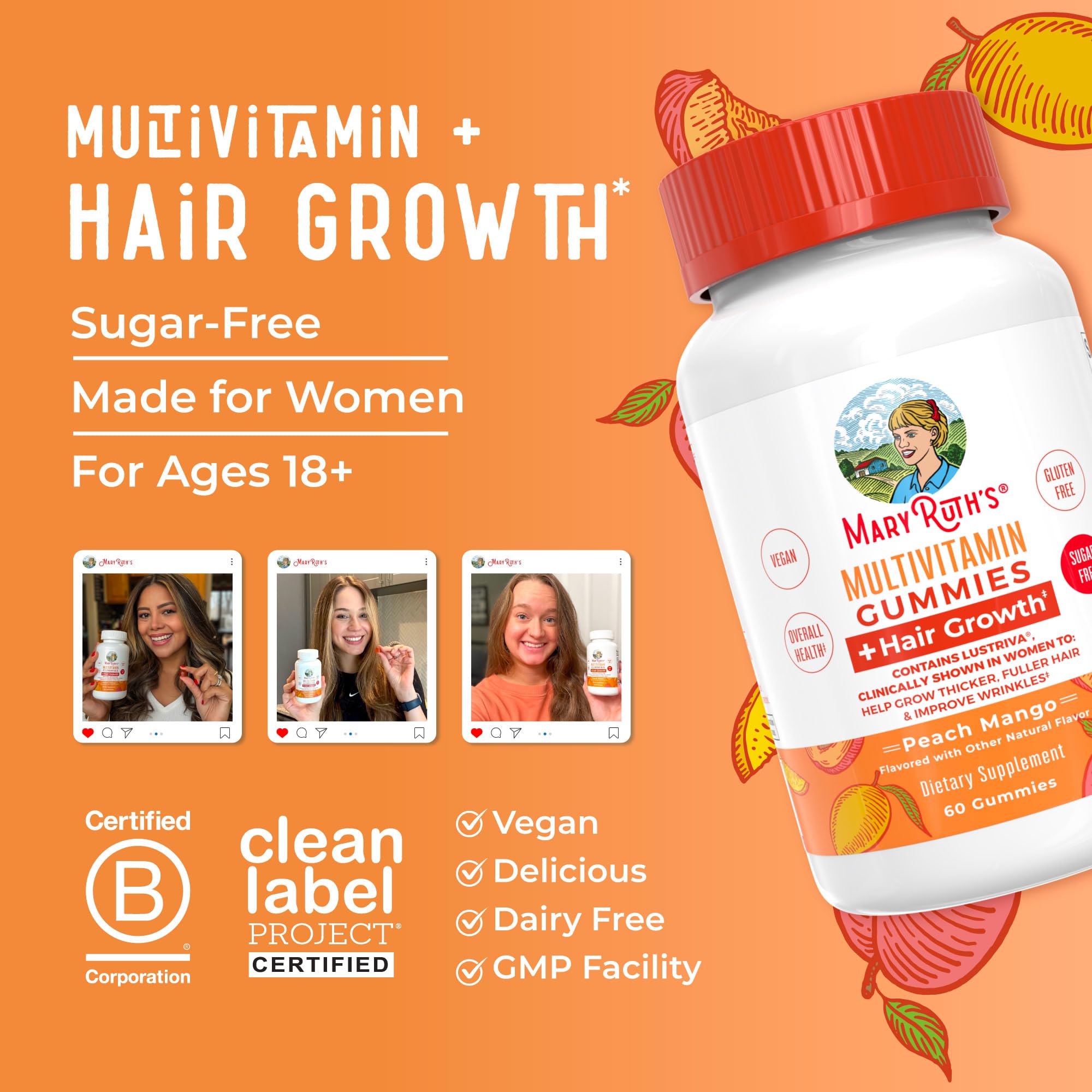 Soutien cheveux et ongles avec MaryRuth's Lustriva grâce aux vitamines.