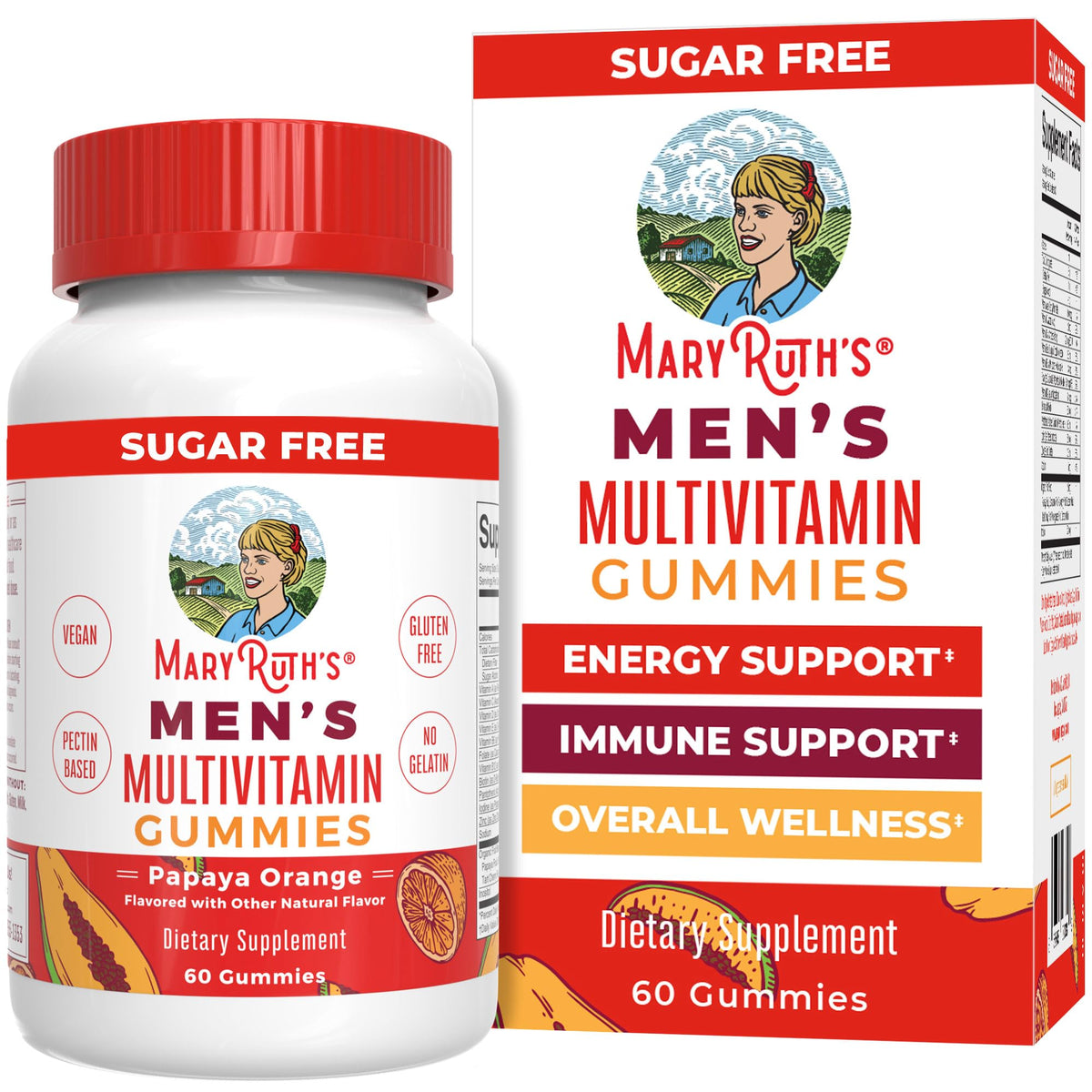 MaryRuth's gommes pour hommes, goût papaye-orange, énergie et immunité.