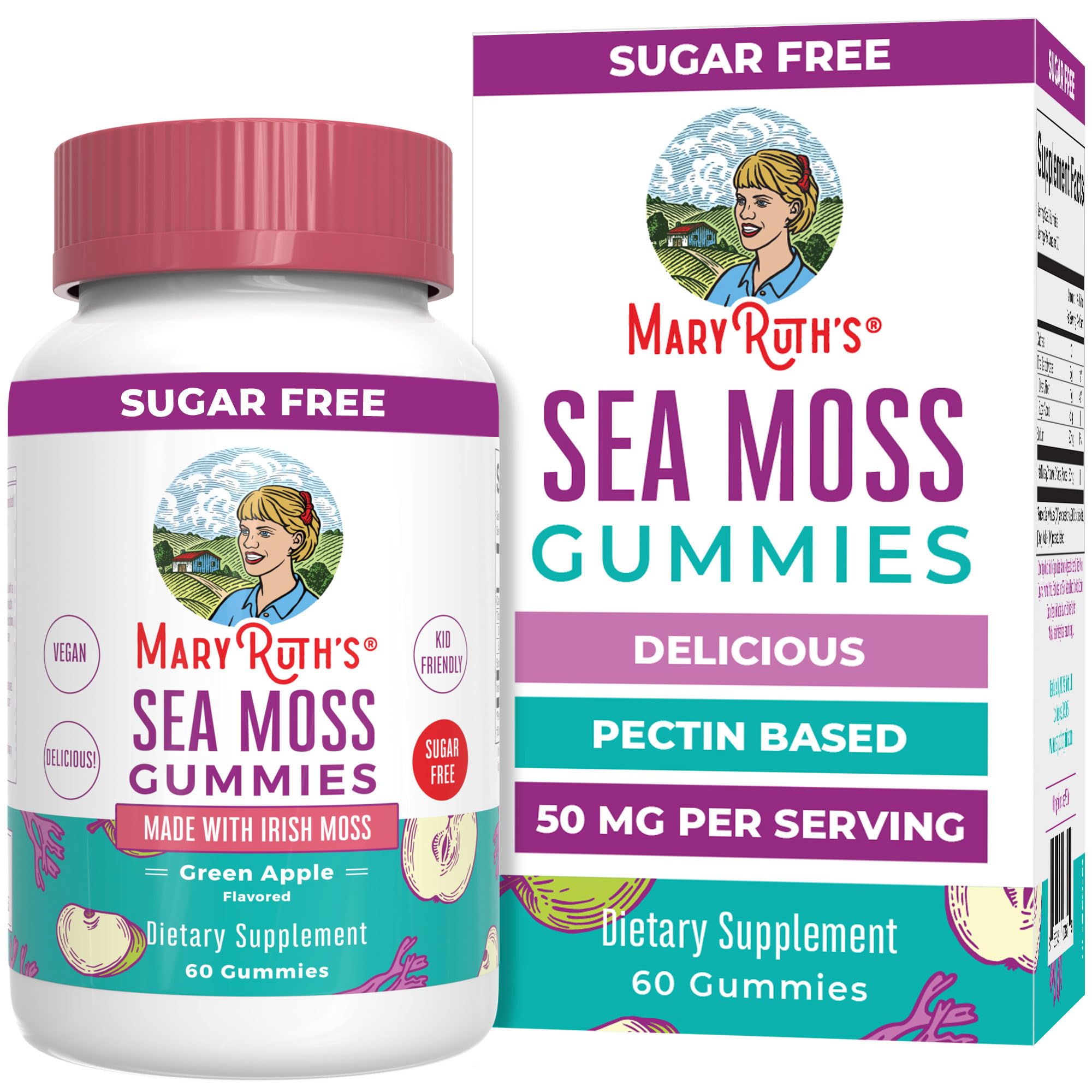 Gommes Sea Moss MaryRuth's dans une bouteille pratique, usage quotidien.