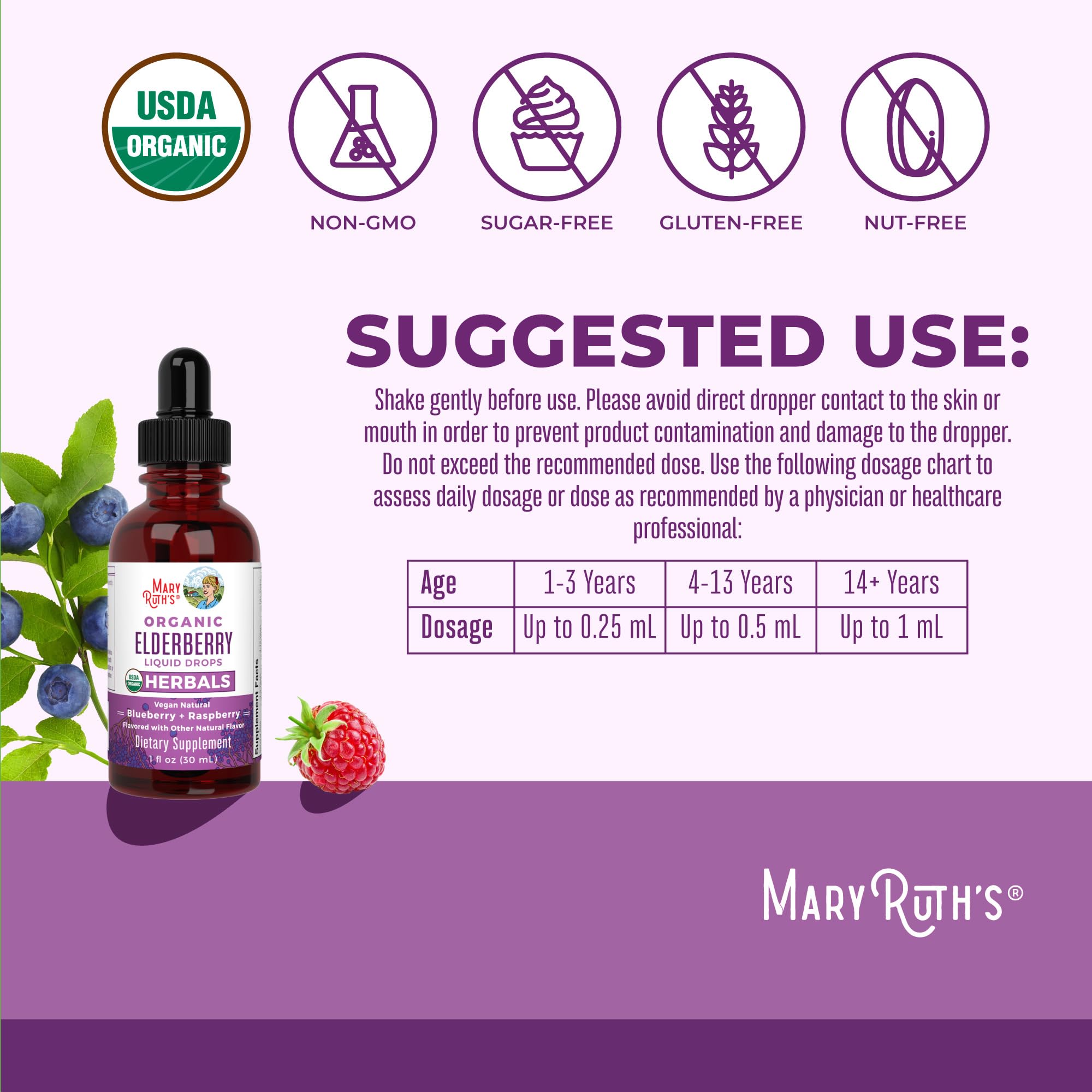 MARYRUTH'S gouttes dans boissons goût bleuet-framboise apprécié