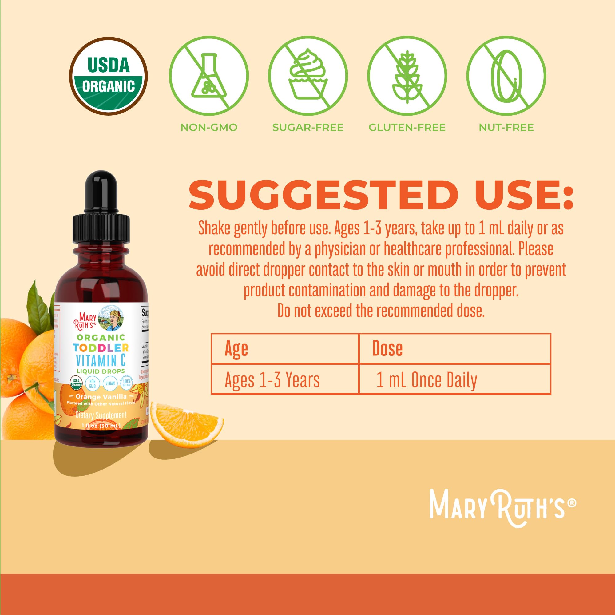 MARYRUTH'S gouttes vitamine C, flacon orange-vanille, goût agréable pour l’enfant