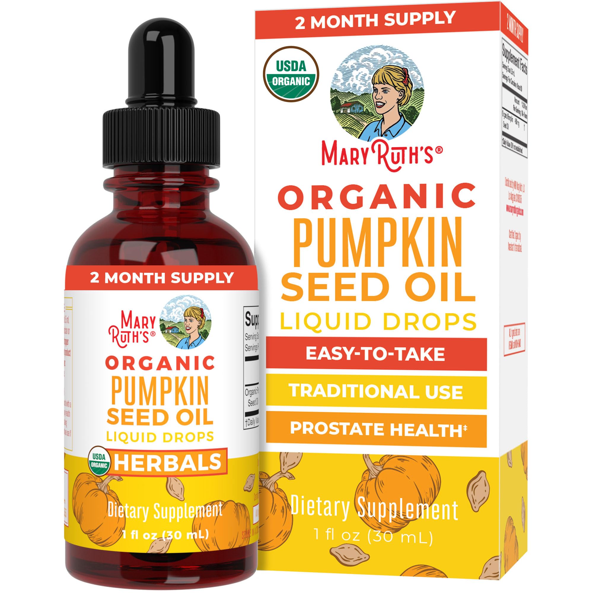 MaryRuth's huile de graines de courge en bouteille avec pipette, dosage précis.