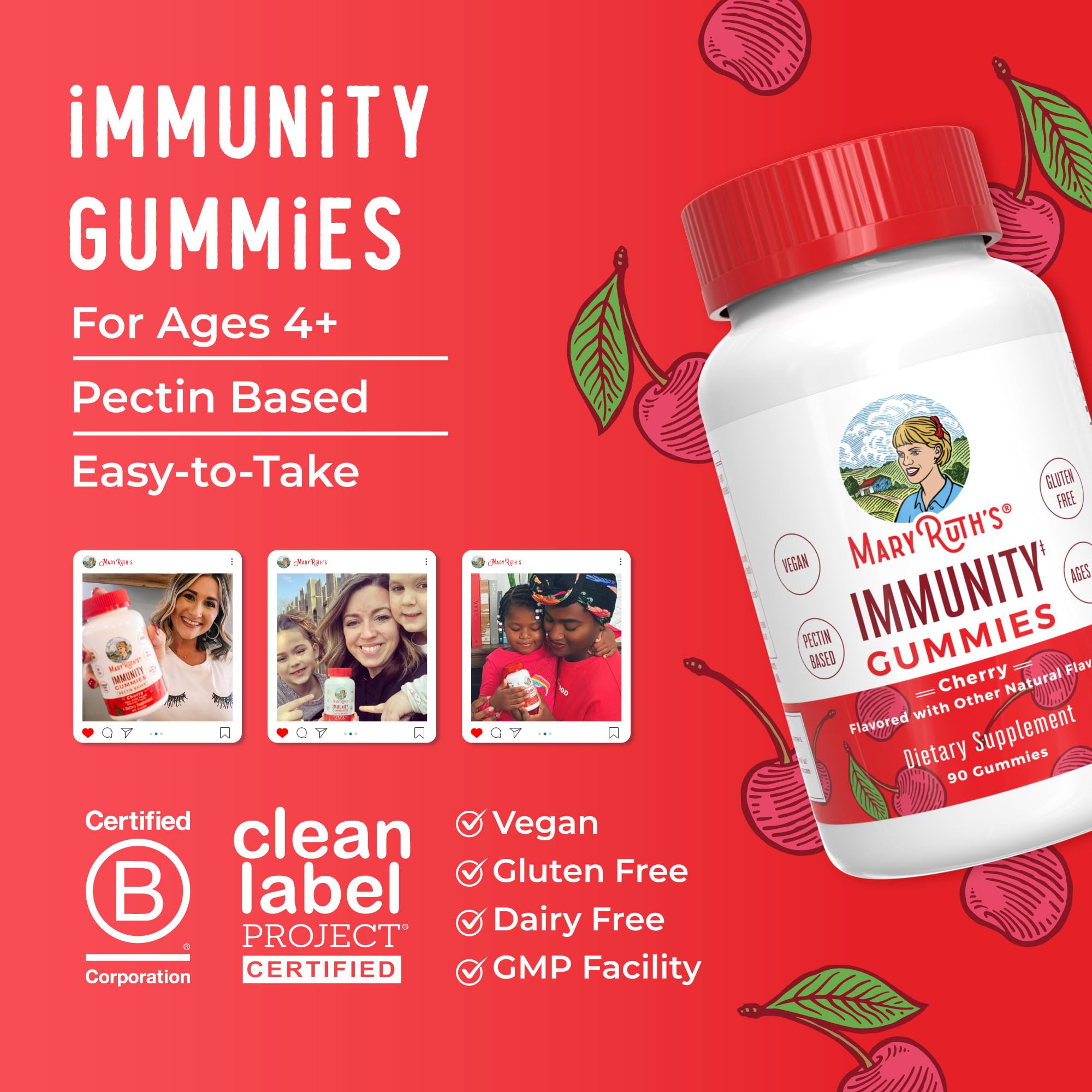 MaryRuth's Immunity Gummies – base de pectine végan et sans gélatine.