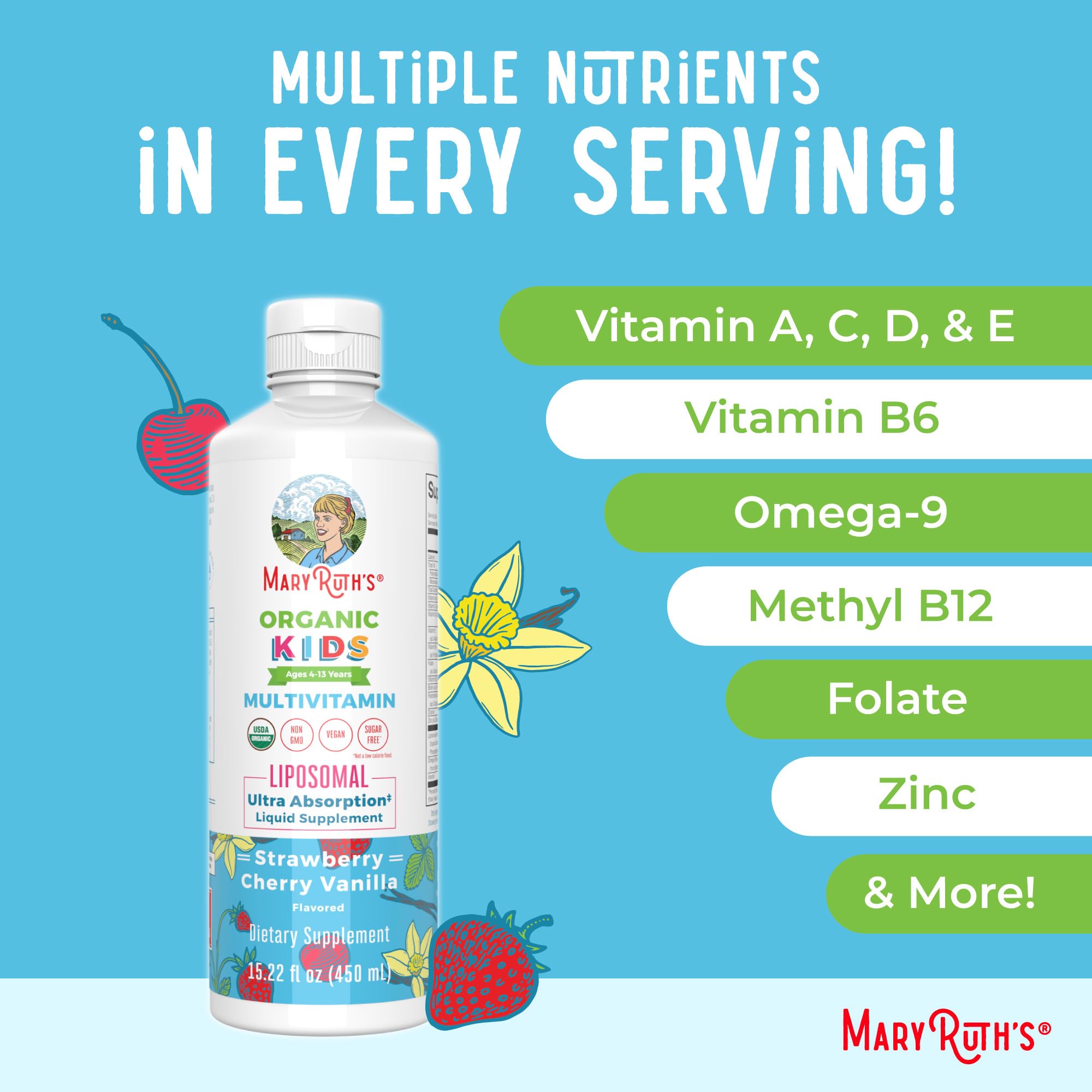 Sans sucre ajouté, MaryRUTH'S Liposomal Multivitamine s'intègre aux collations quotidiennes.