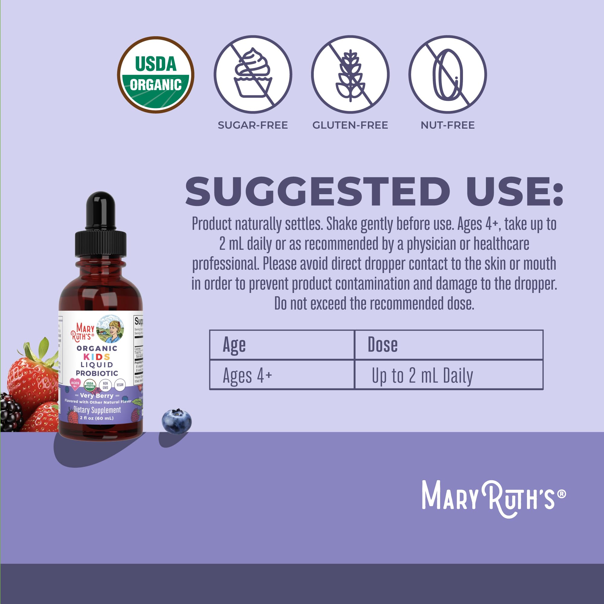 MARYRUTH'S Kids Par portion 2ml, contrôle précis du prélèvement.
