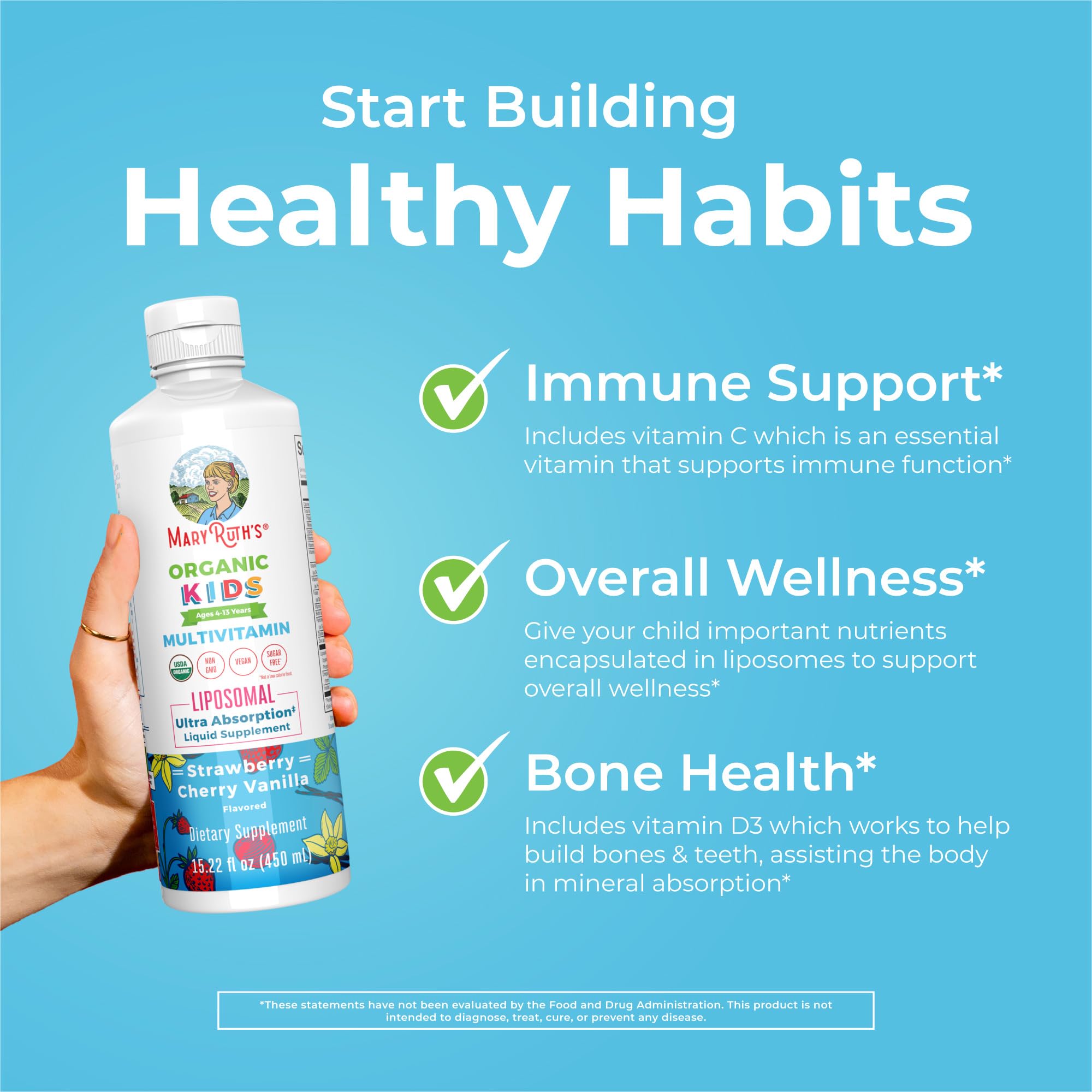 Ouverture facile MaryRUTH'S Kids Liposomal Multivitamine pour les jeunes enfants.