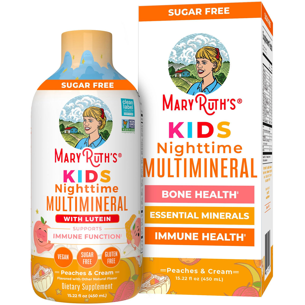 MaryRuth's Kids Nighttime Multimineral – bouteille prête à verser, routine nocturne facilitée.