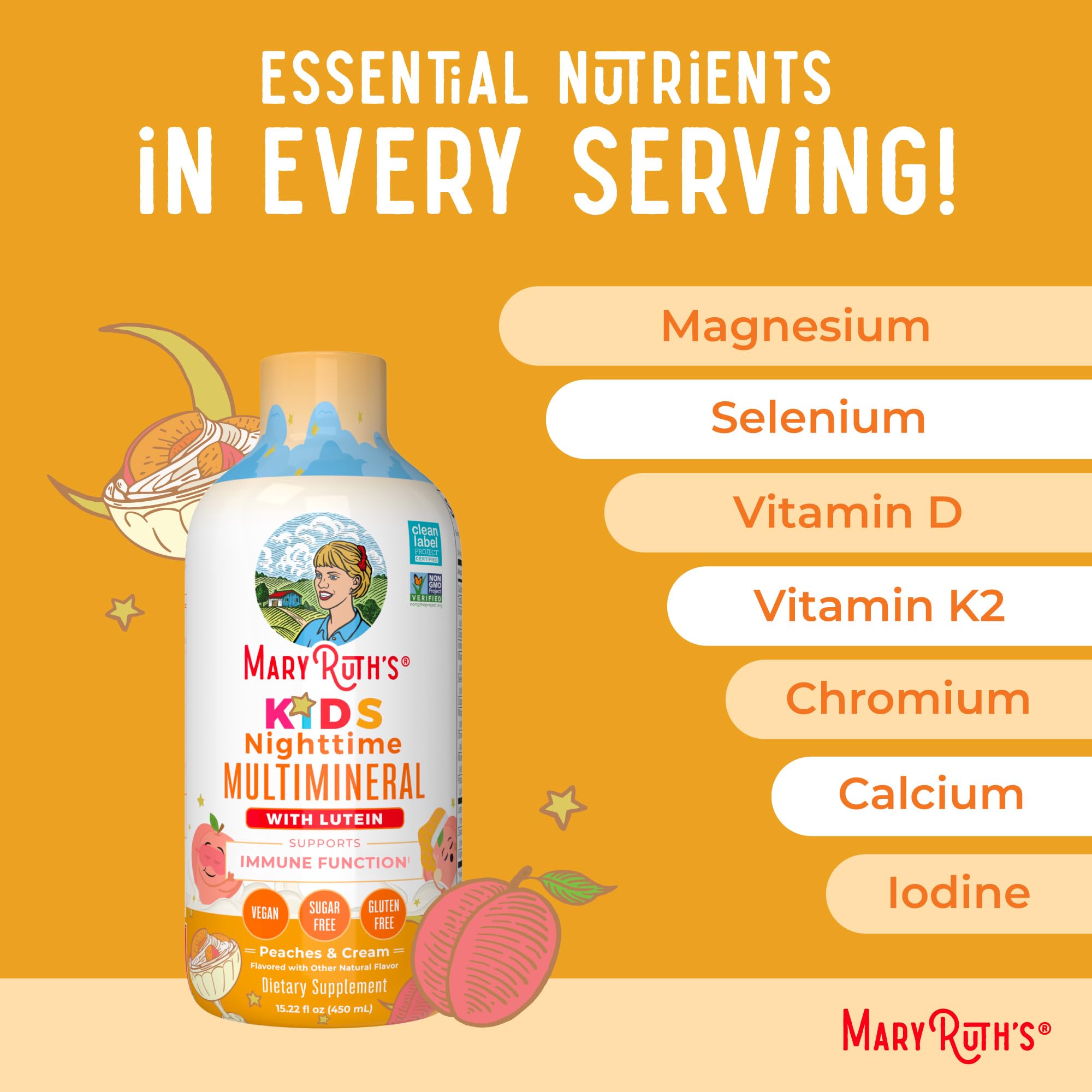 Sans lactose et sans allergènes majeurs, MaryRuth's Nighttime Multimineral.