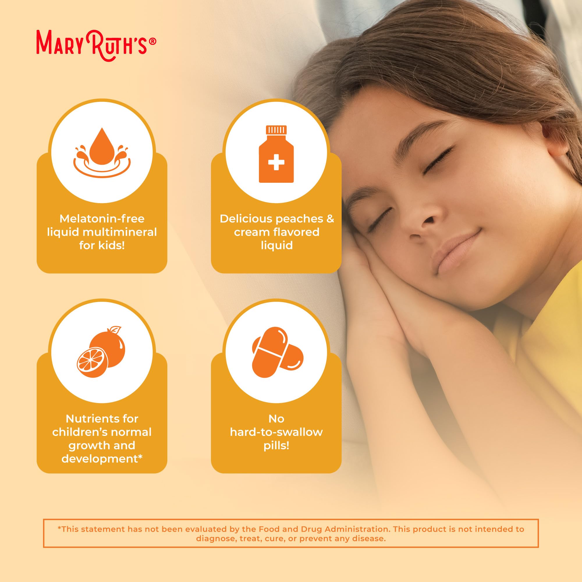 Sans sucre, MaryRuth's Kids Nighttime Multimineral, option douce pour les enfants.