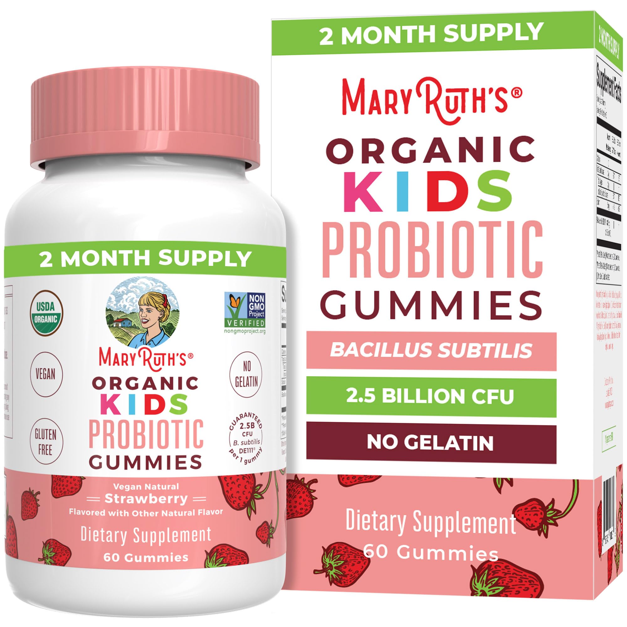 Gommes MaryRuth's pour enfants goût fraise, prise facile et agréable.