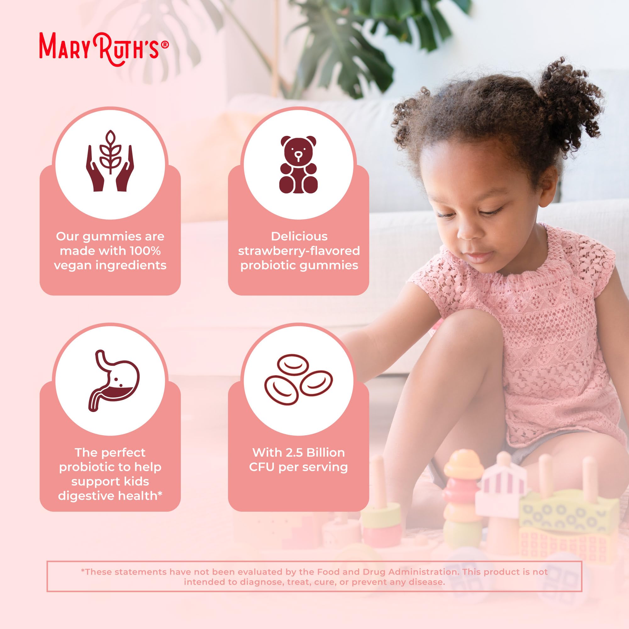 Gommes vegan MaryRuth's pour enfants et sans produits d’origine animale.