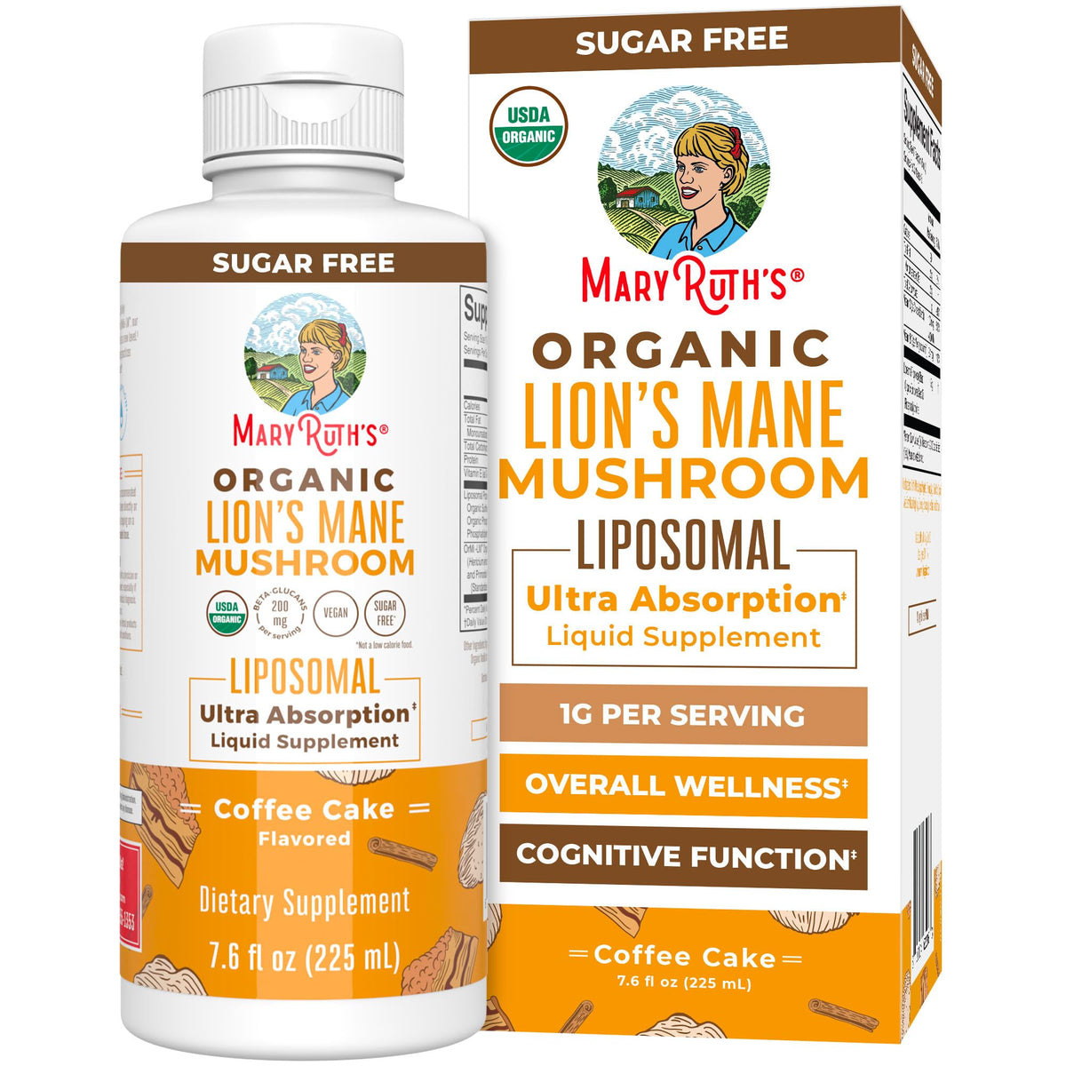 MaryRuth’s Lions Mane liposomale dans une bouteille, absorption rapide.