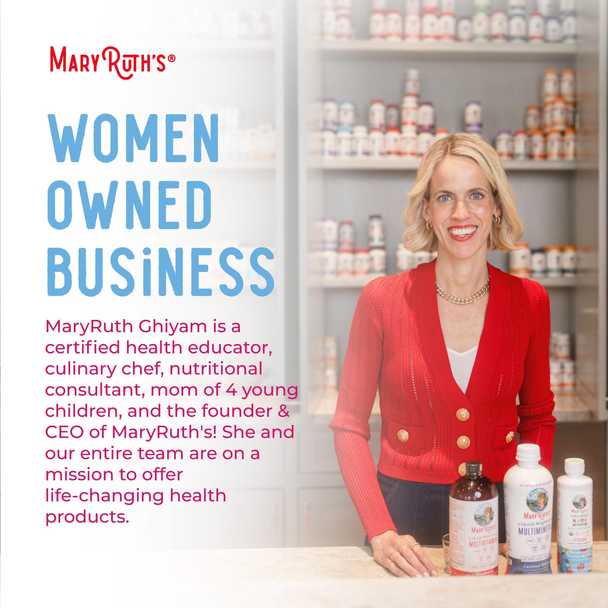 MaryRuth's liposomale pour femmes 40+ – formule végane sans allergènes majeurs adaptée au quotidien.