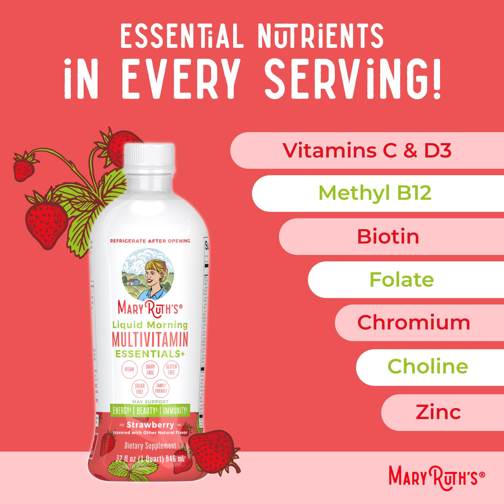 Bouteille MaryRuth's prête à être mélangée dans une boisson ou un yaourt.