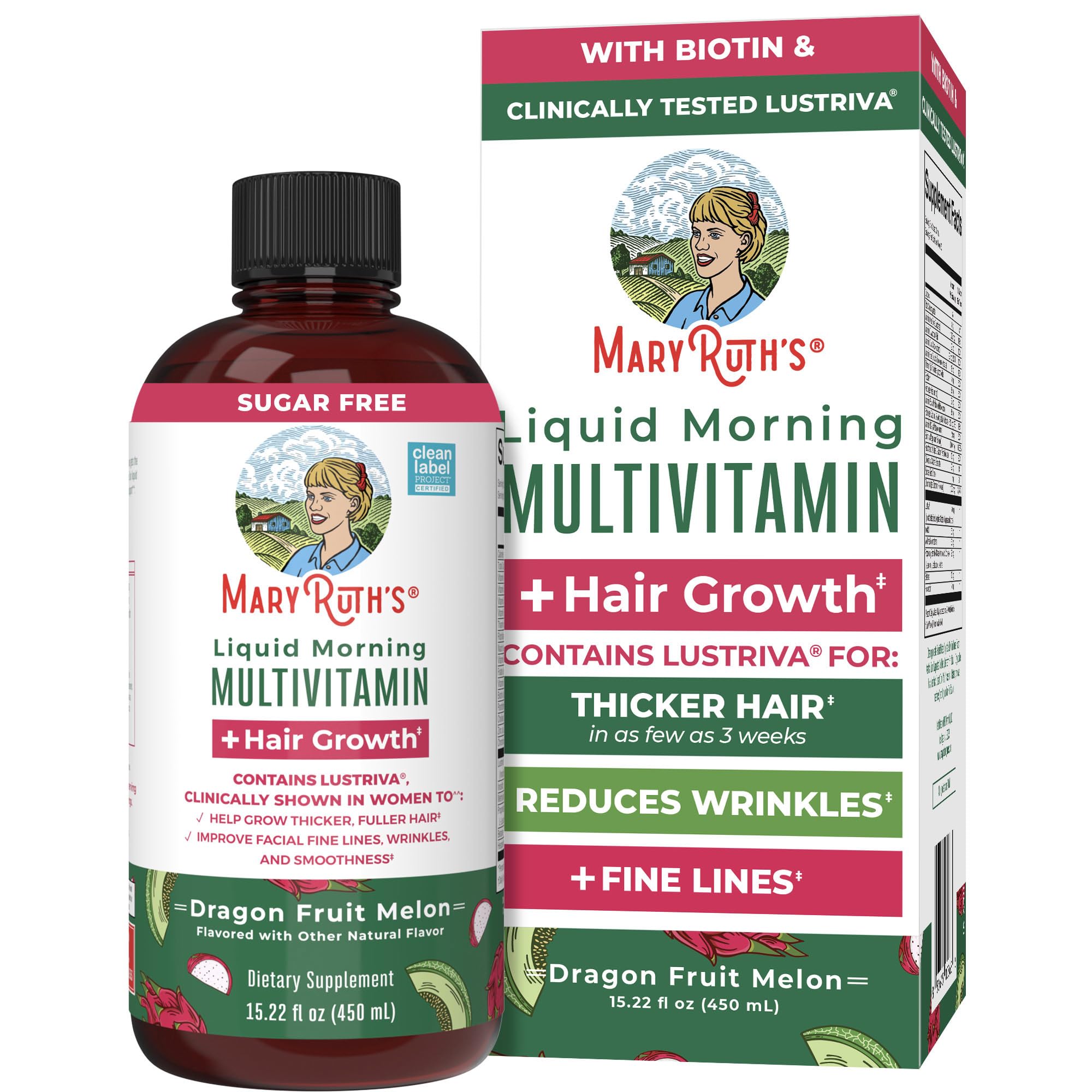 Bouteille MaryRuth's Lustriva multivitamine liquide pour cheveux et peau