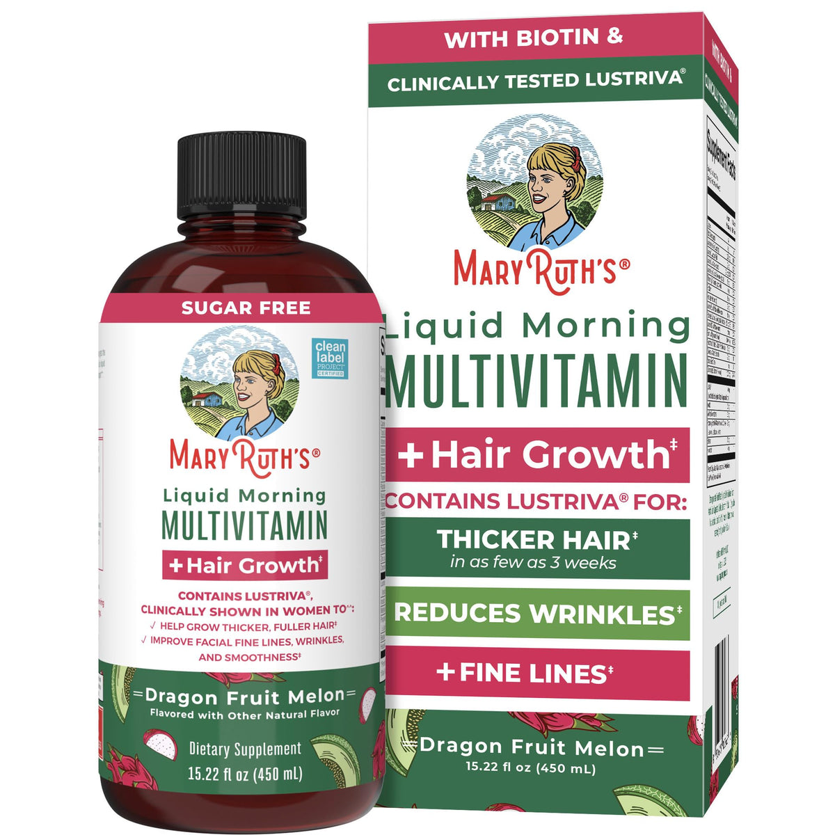 Bouteille MaryRuth's Lustriva multivitamine liquide pour cheveux et peau