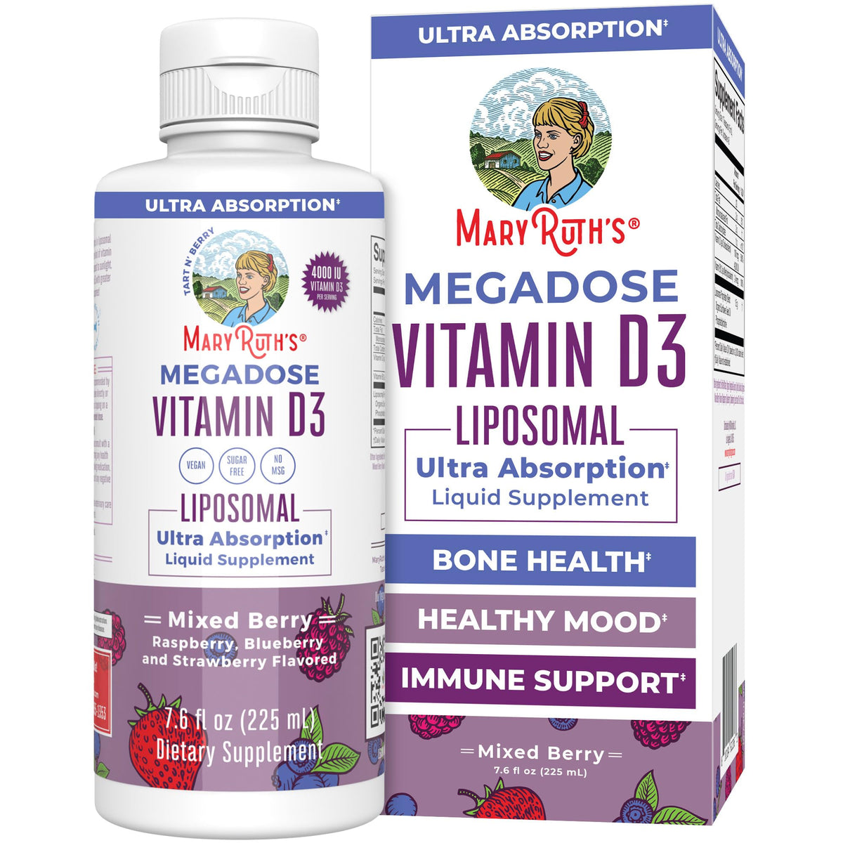 MaryRuth's Megadose D3 Liposomal bouteille facilitant une prise quotidienne pratique