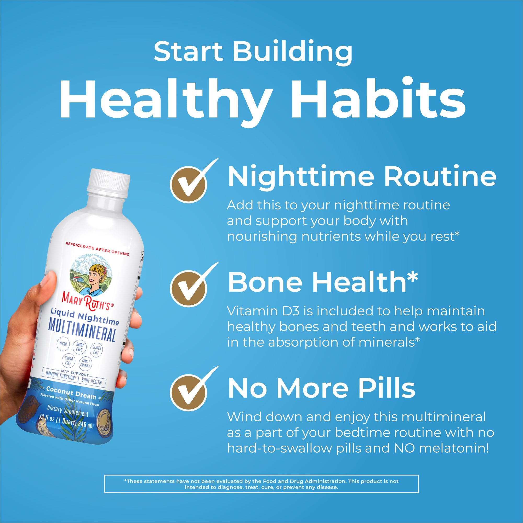 MaryRuth's Multimineral nocturne, flacon pratique dans la routine du soir.