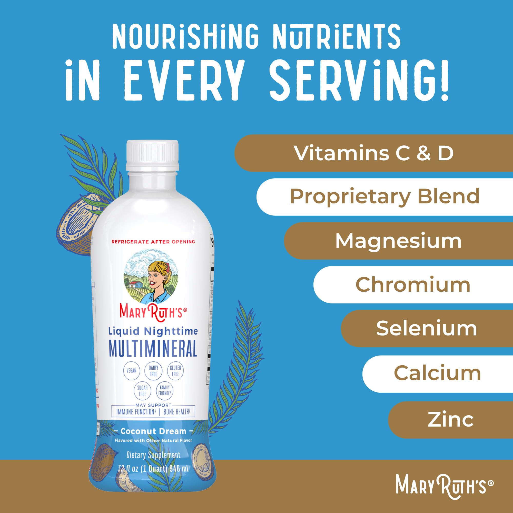 MaryRuth's Multimineral nocturne, intégration facile dans votre rituel nocturne.