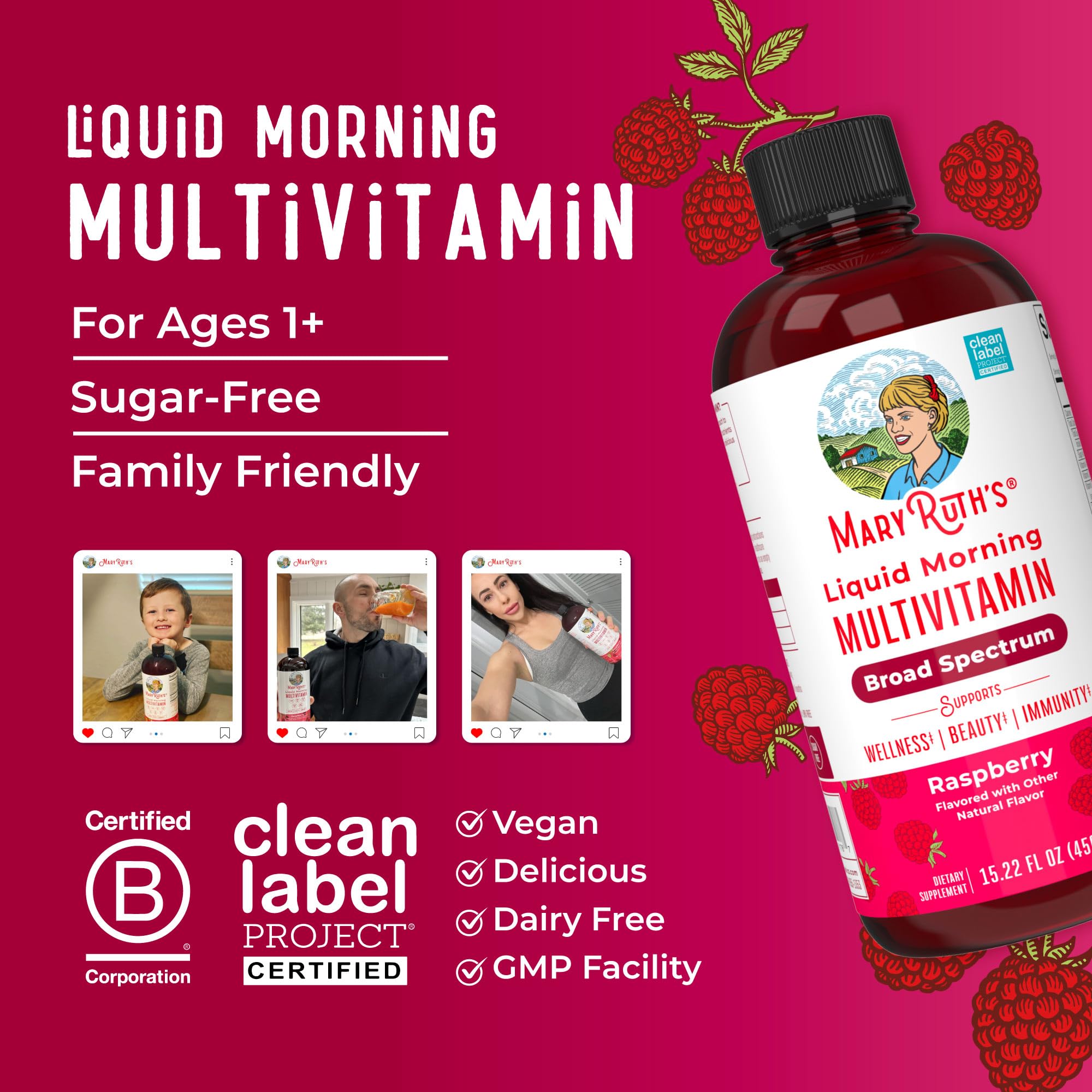 MARYRUTH'S Multivitamine etiquette durable, respectueuse de l'environnement.