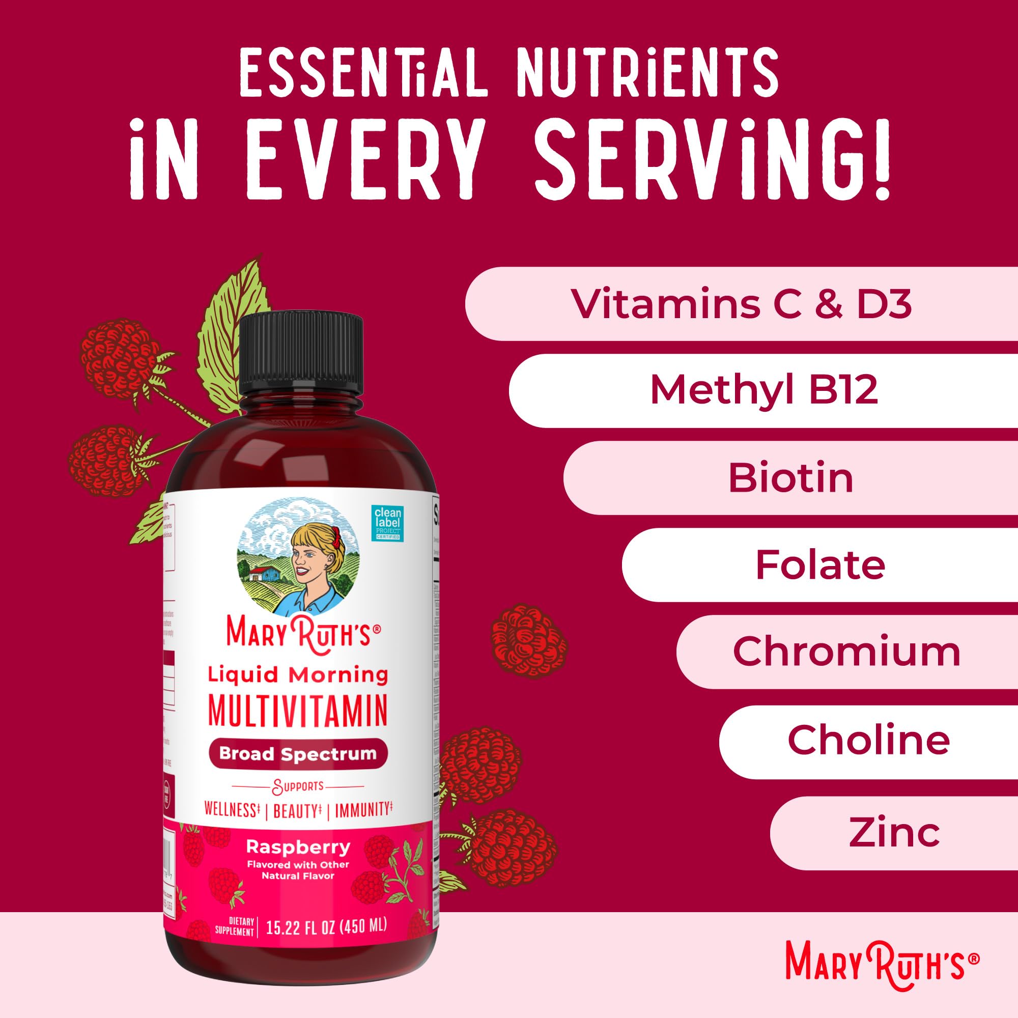 MARYRUTH'S Multivitamine goût framboise agréable et fruité.