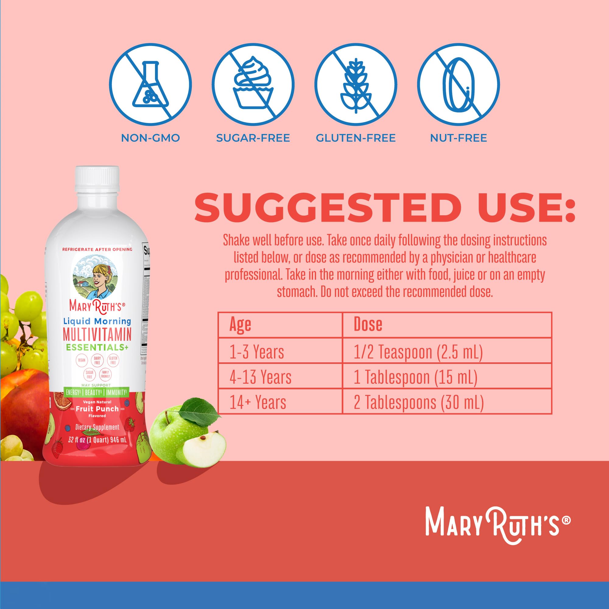 MARYRUTH'S Multivitamine Liquide Matin Saveur Sureau, flacon pratique à manipuler.
