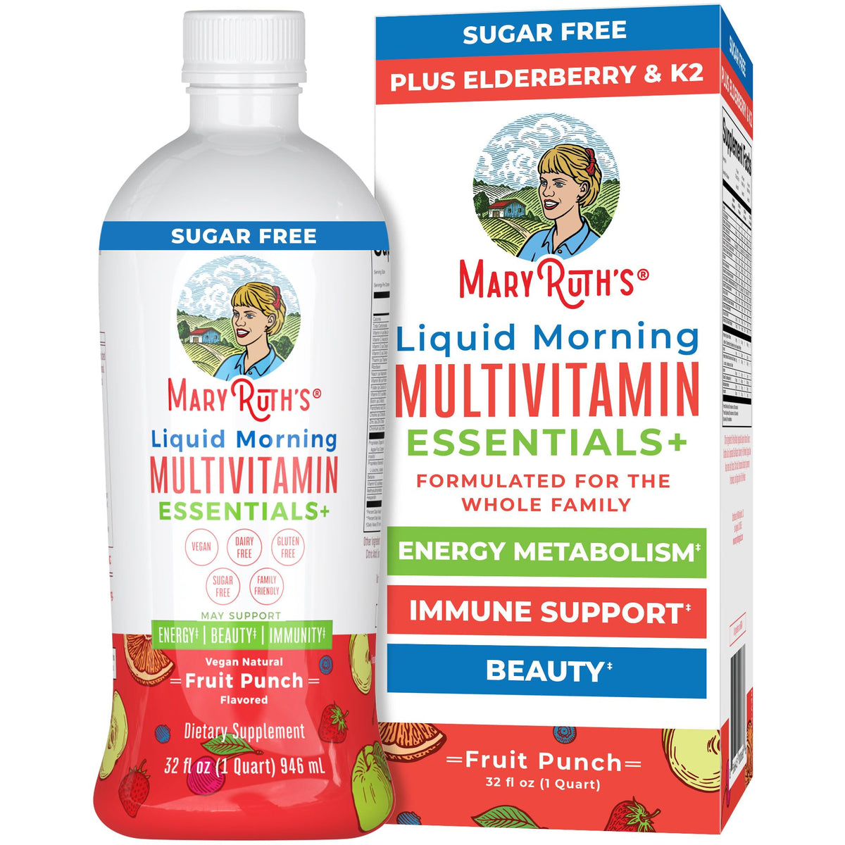 MARYRUTH'S Multivitamine Liquide Matin Saveur Fruits-Punch dans sa bouteille, facile à ajouter à une boisson.