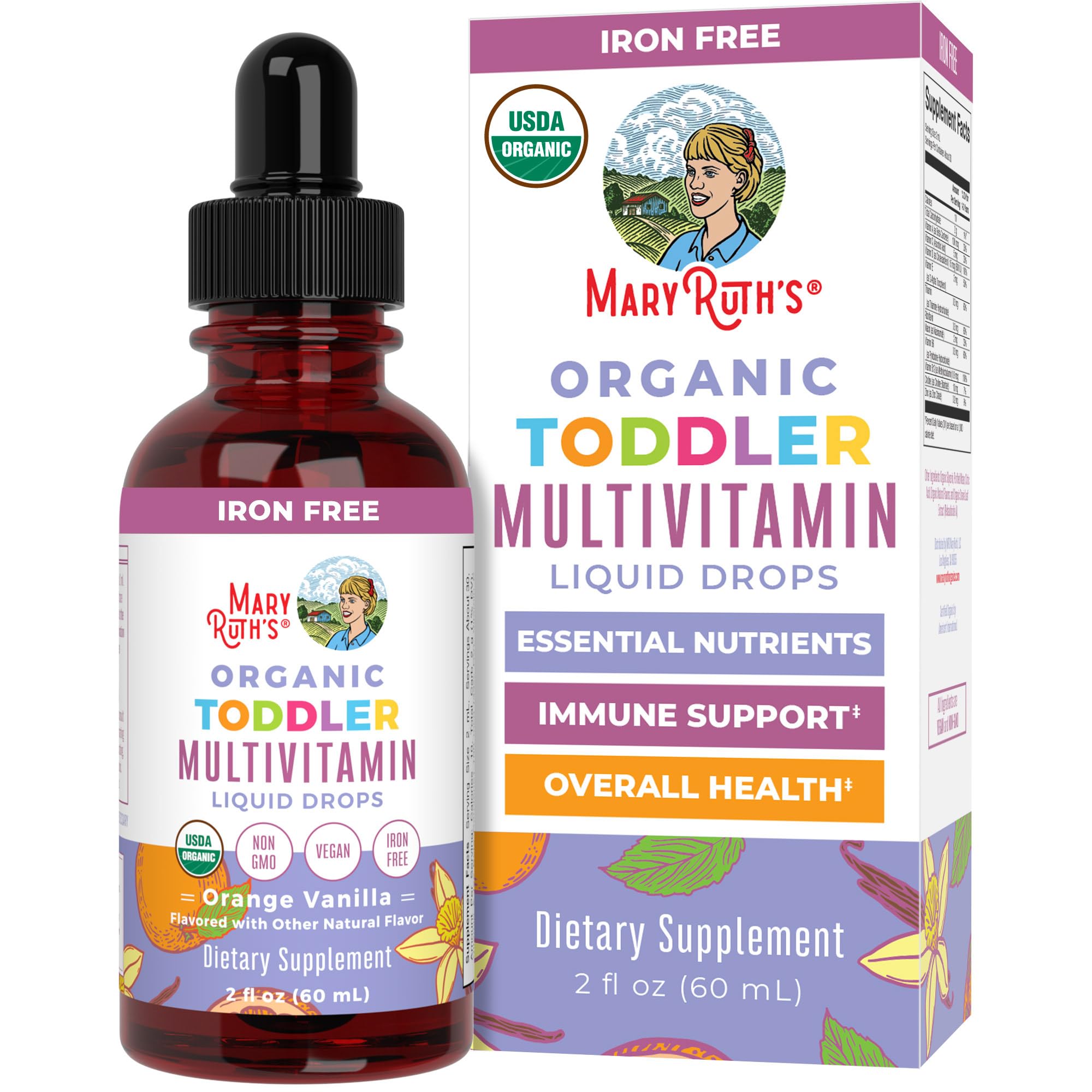 MaryRuth's multivitamine pour tout-petits, flacon goût orange-vanille pour croissance potentielle.