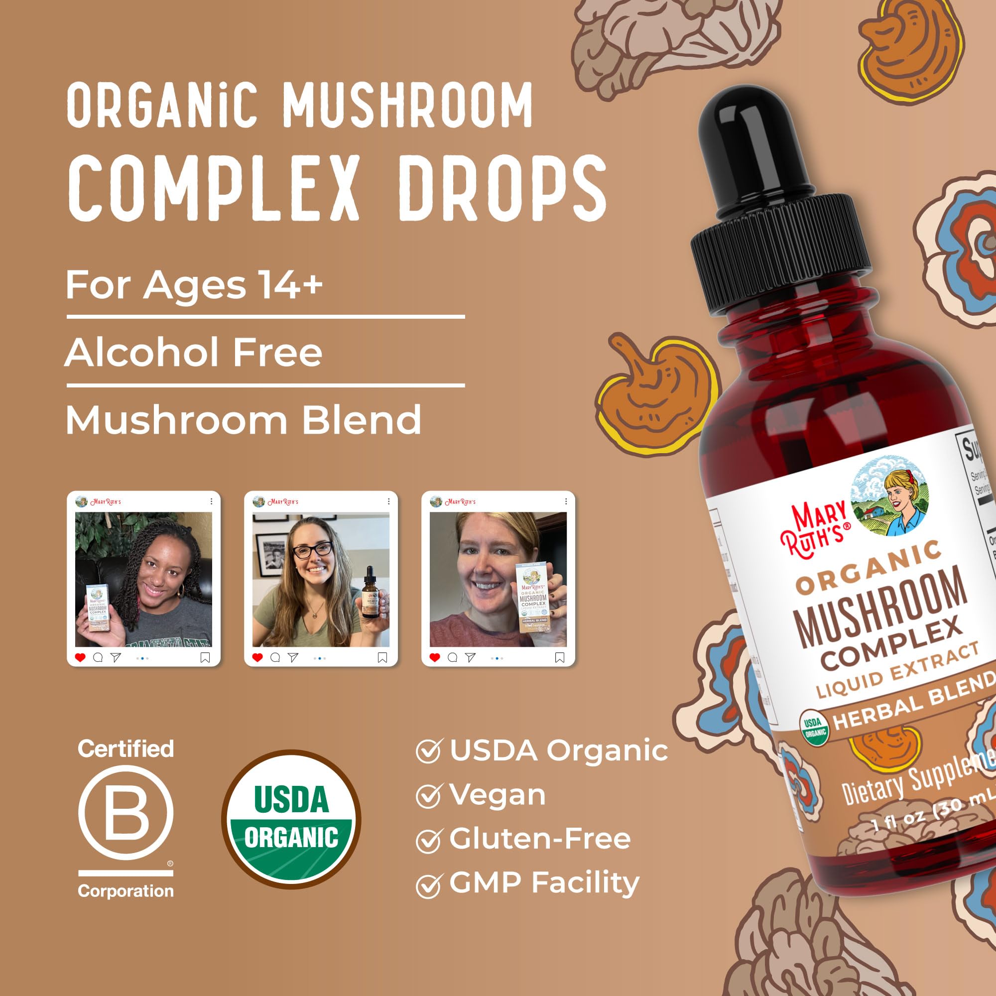 MARYRUTH'S Mushroom Complex – peut être pris pur ou dilué dans l'eau.