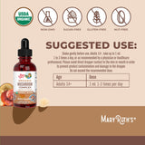 MARYRUTH'S Mushroom Complex – étiquette biologique indiquant les ingrédients et certifications.