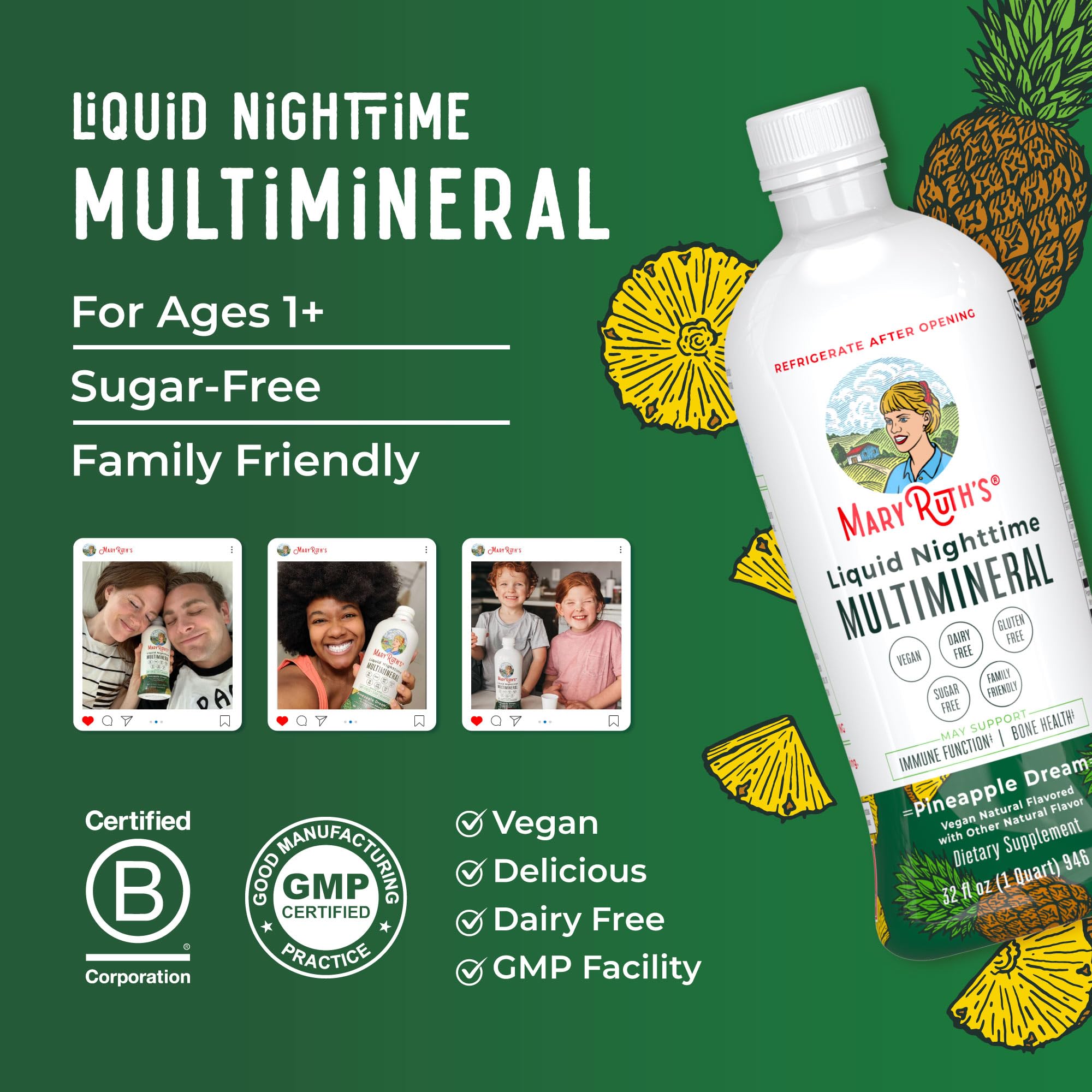 Ingrédients minéraux liquides: magnésium, calcium, zinc et D3.