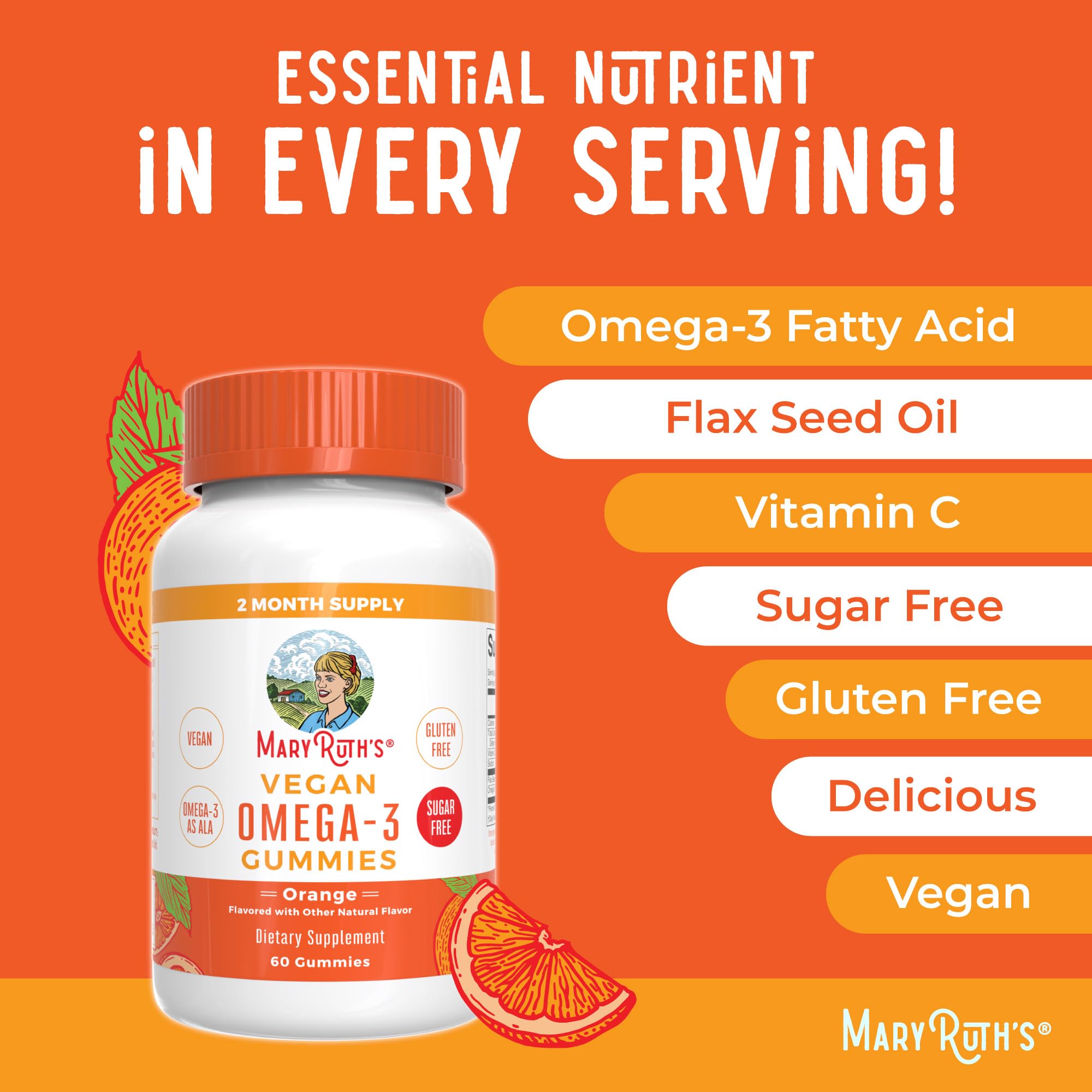 MARYRUTH'S Oméga-3 Gummies - sans-poisson: goût fruité sans arrière-goût de poisson.