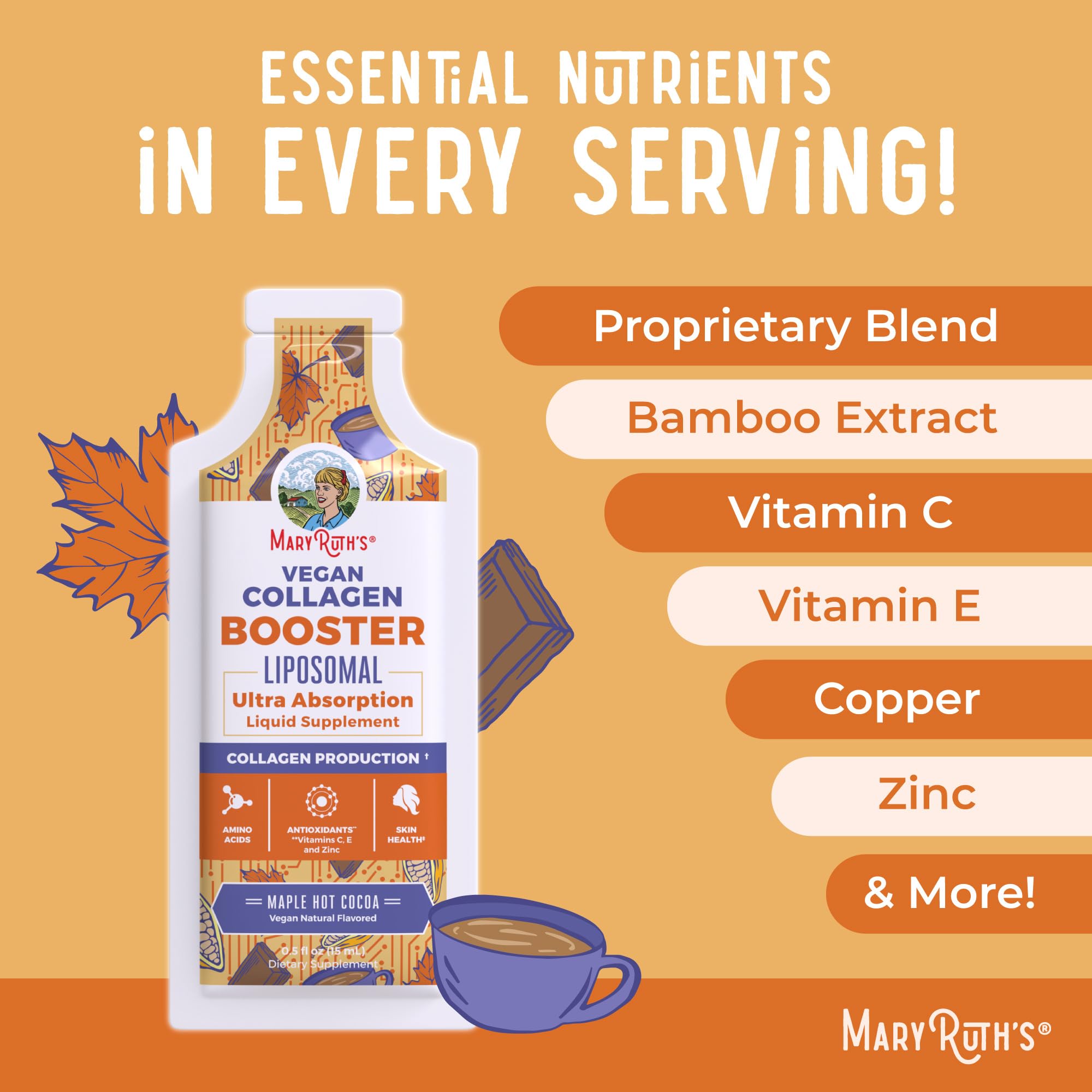 MaryRuth's Organics Booster Liposomal – 5 acides aminés essentiels soutiennent la structure tissulaire.
