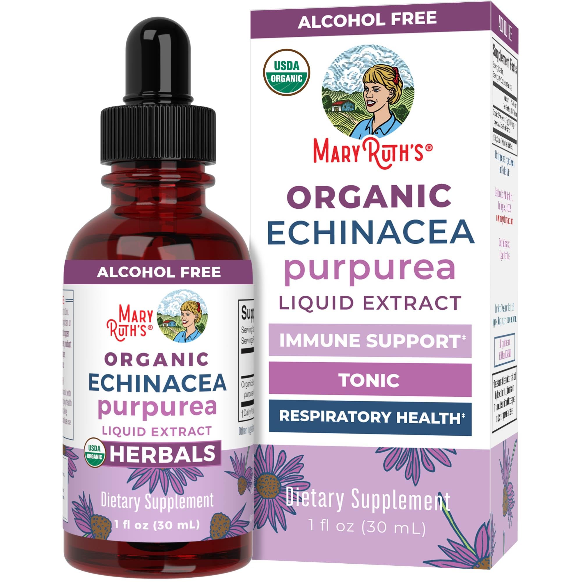 MaryRuths Echinacea Liquide, bouteille prête à l’emploi, pratique à intégrer.