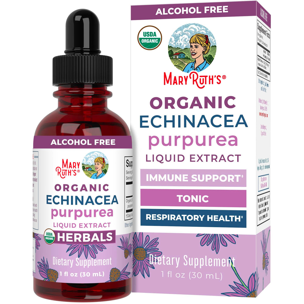 MaryRuths Echinacea Liquide, bouteille prête à l’emploi, pratique à intégrer.