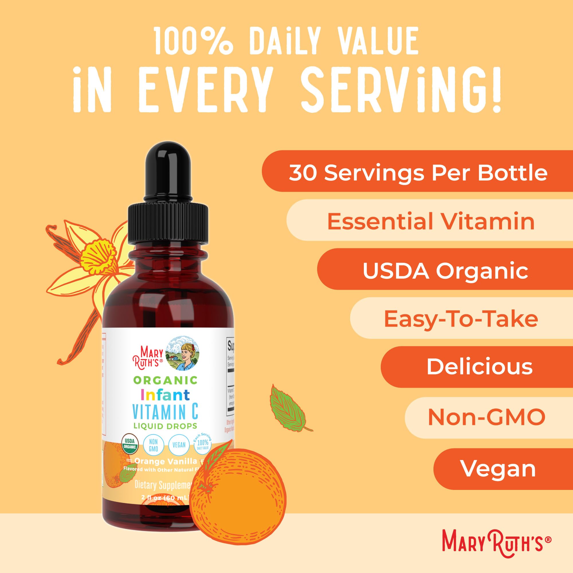 Flacon compact MaryRuth's Organics – vitamine C bébé, parfait en voyage