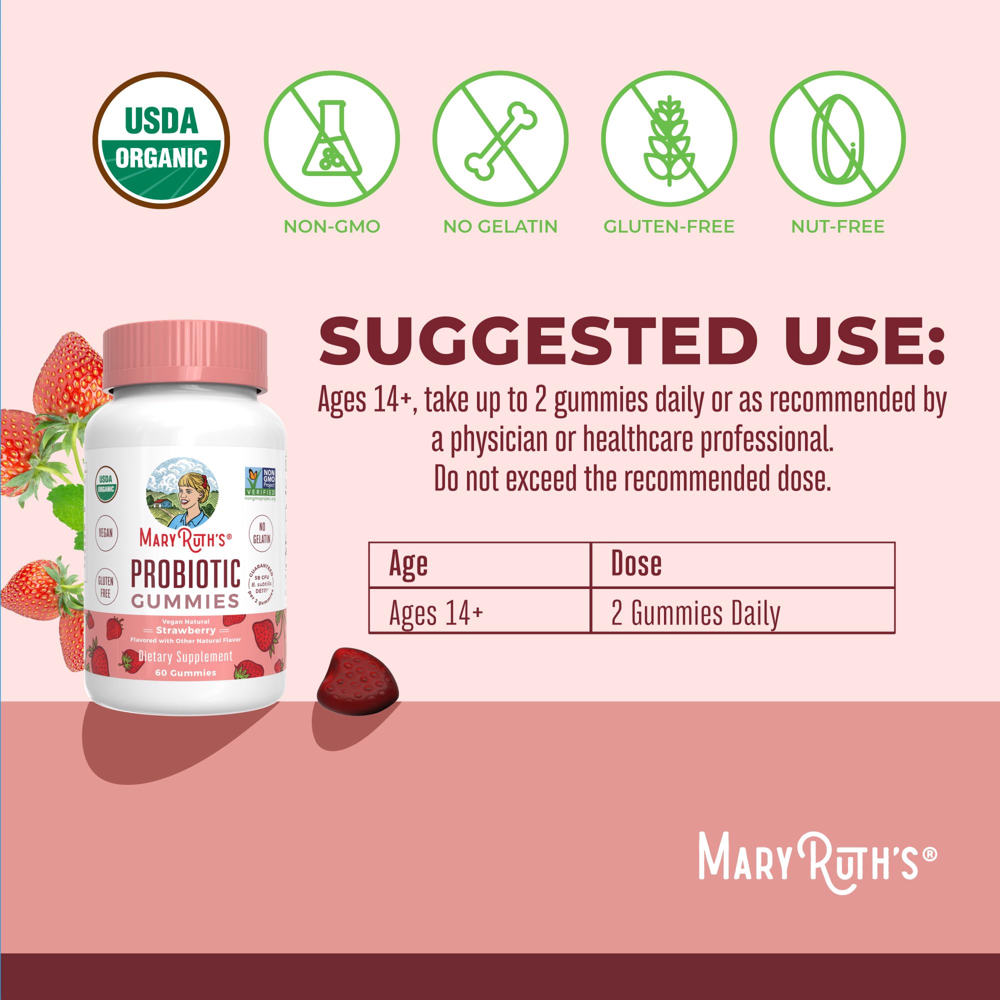 Étiquette indiquant 5 milliards CFU – MaryRuth's Probiotiques pour le confort digestif.