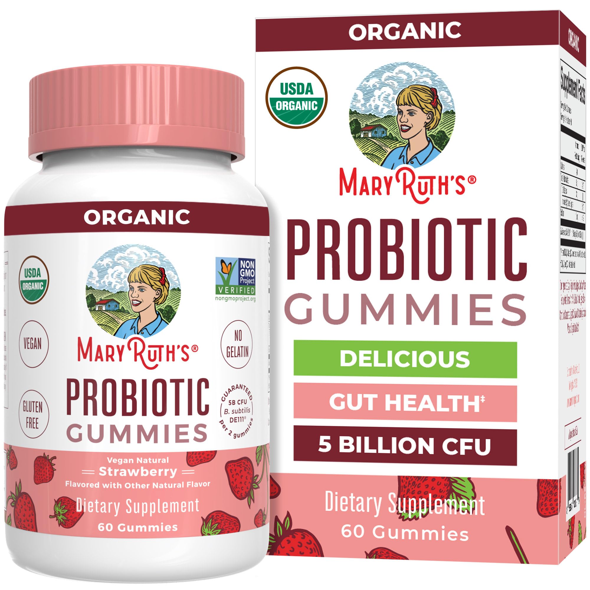 MaryRuth's Organics Gommes Probiotiques – bouteille pratique pour routine quotidienne.
