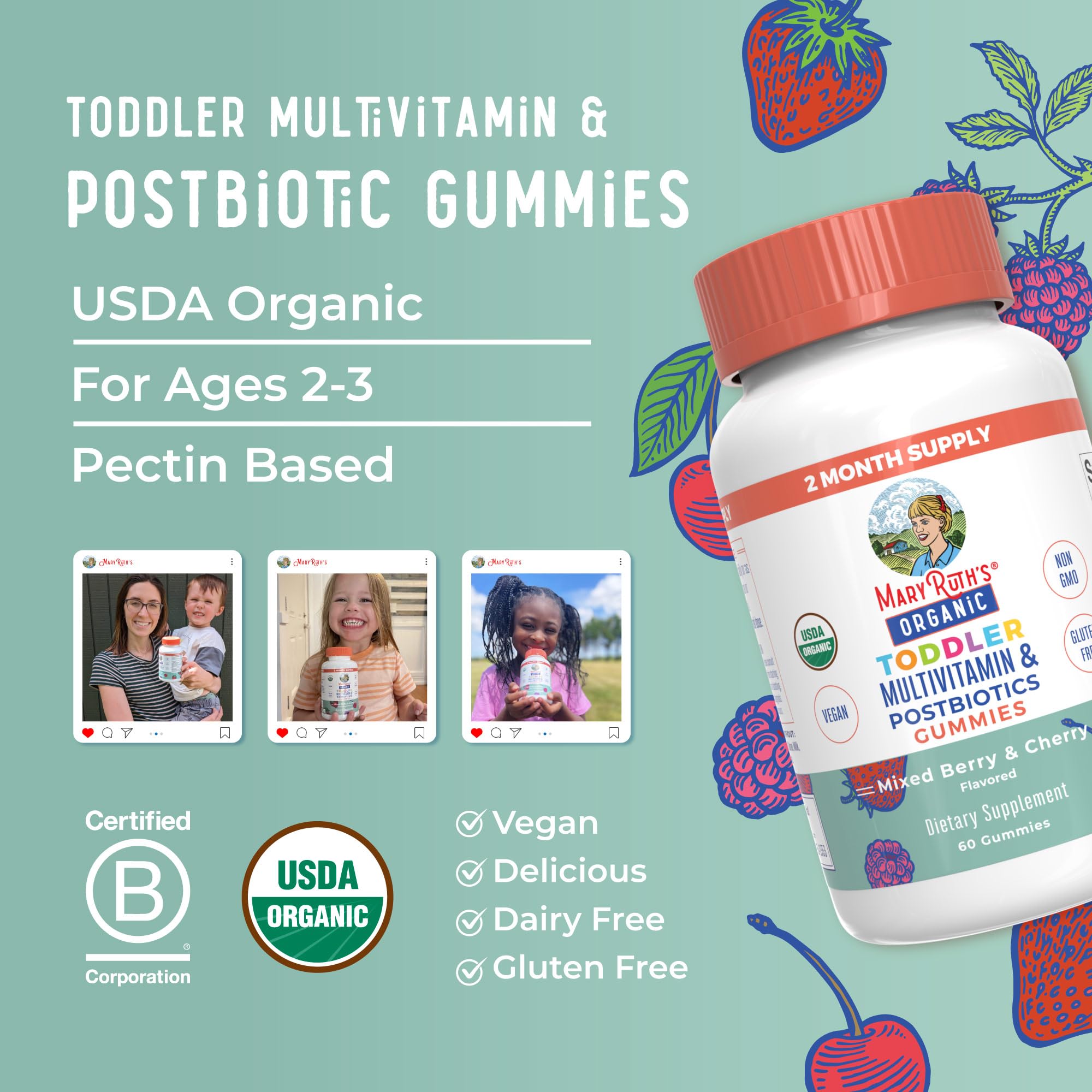 Gomme végan MaryRuth's Organics, sans OGM et sans gélatine pour un choix sûr.