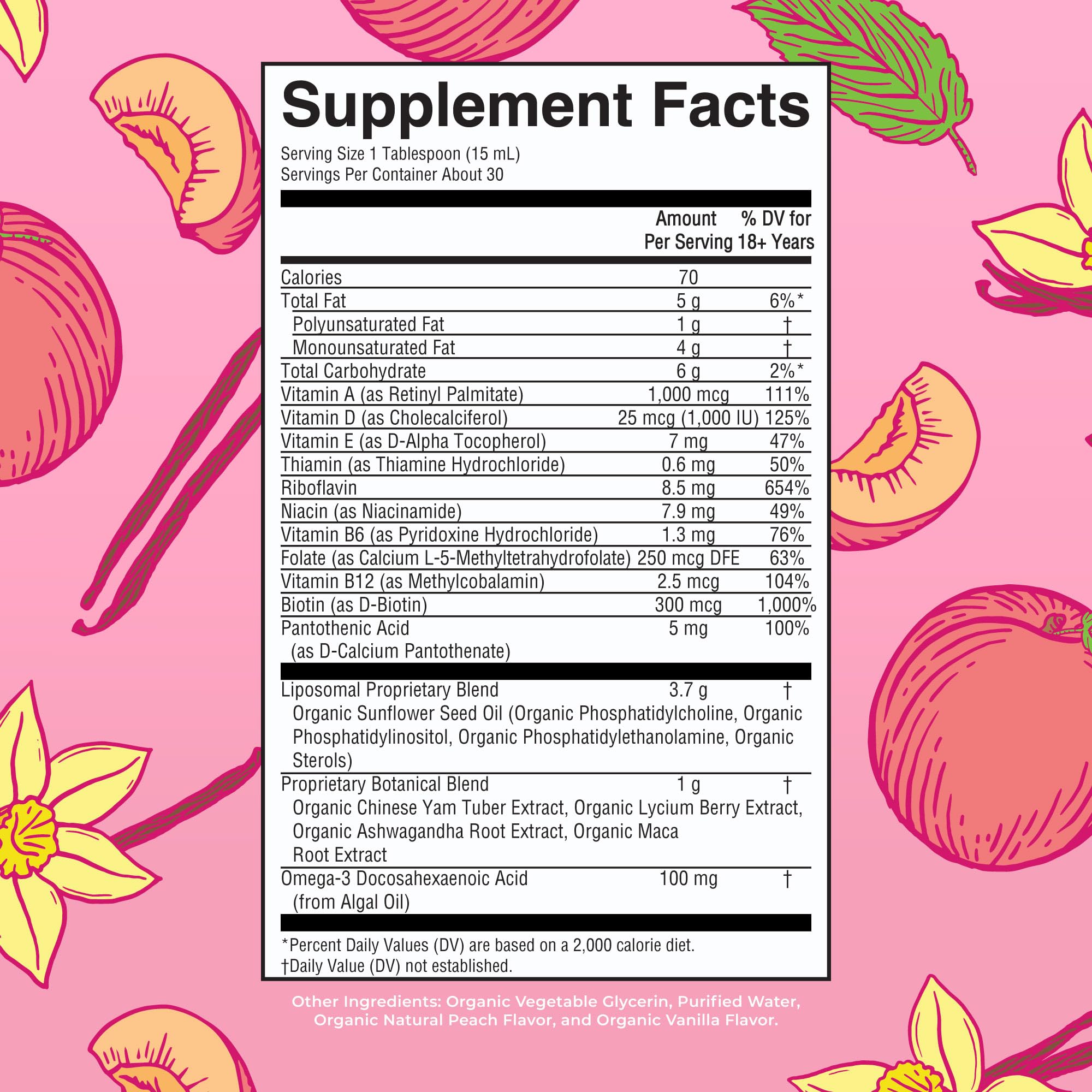 MaryRuth's Multivitamine sans sucre en fiole, goût vanille pêche