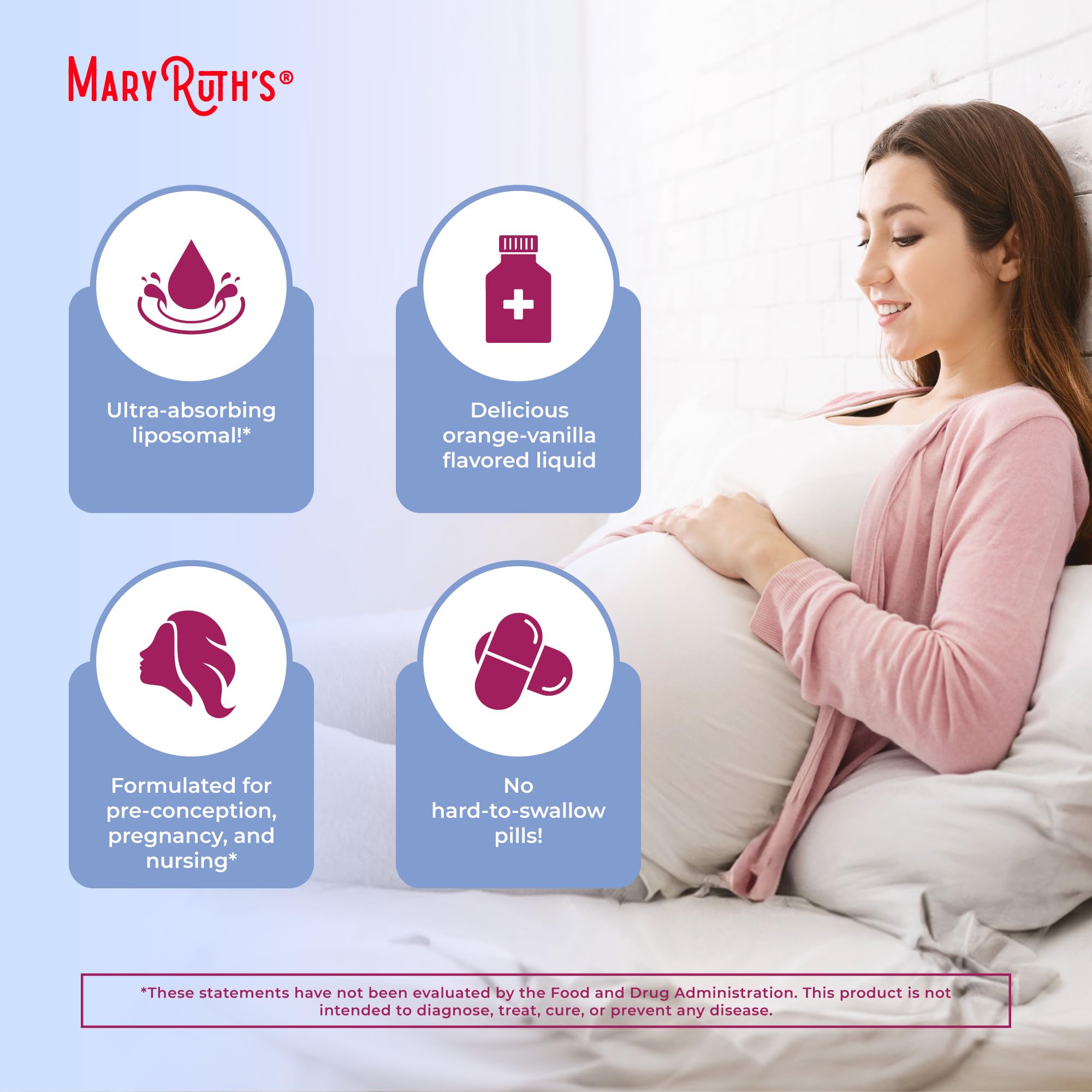 MaryRuth's Prenatal Liposomal – sans sucre ajouté et adapté à divers régimes.