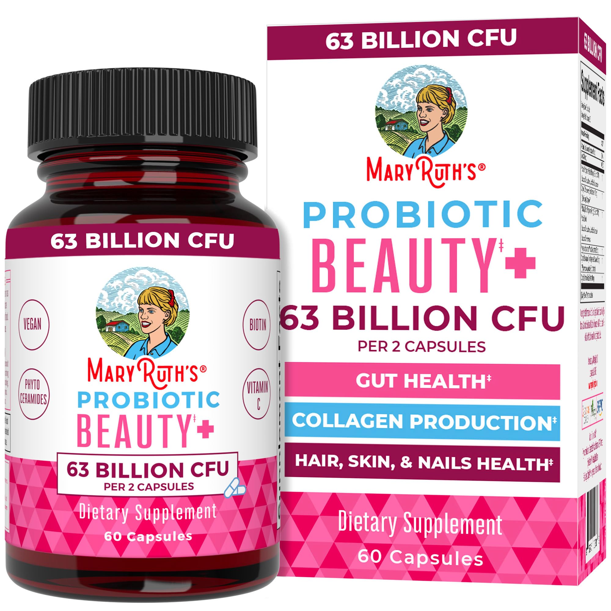 MARYRUTH'S capsules de beauté probiotique dans la bouteille, soutien à la beauté intérieure.
