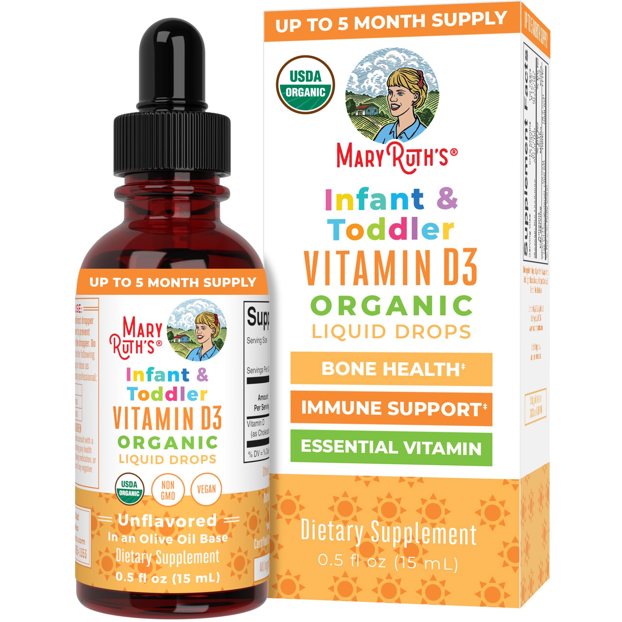 MaryRuth's gouttes vitamine D, bouteilles faciles à doser pour nourrissons