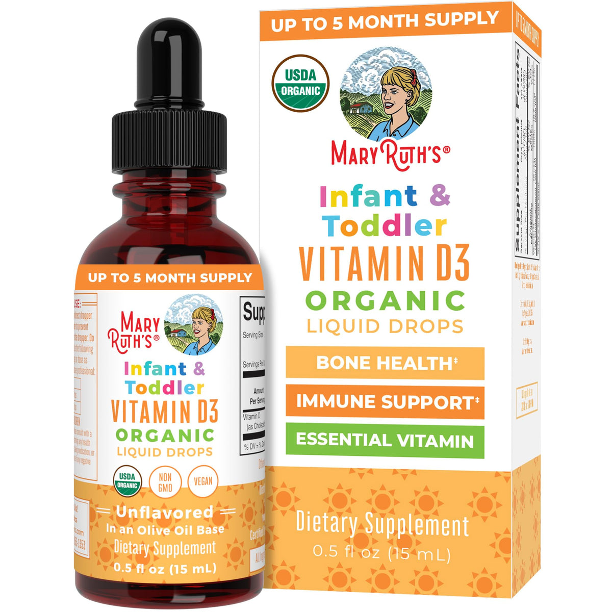 MaryRuth's gouttes vitamine D, bouteilles faciles à doser pour nourrissons
