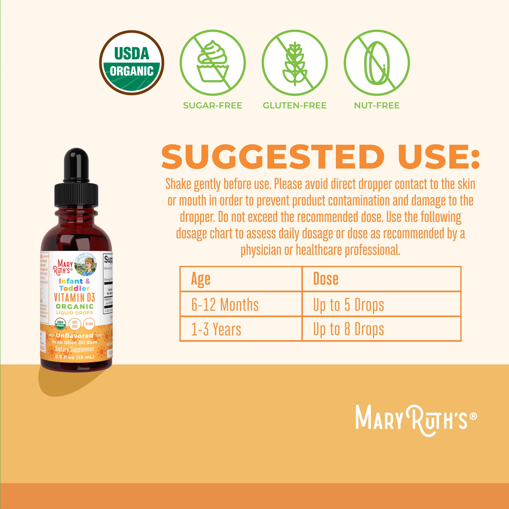Sans gluten MaryRuth's vitamine D3, adapté à divers régimes