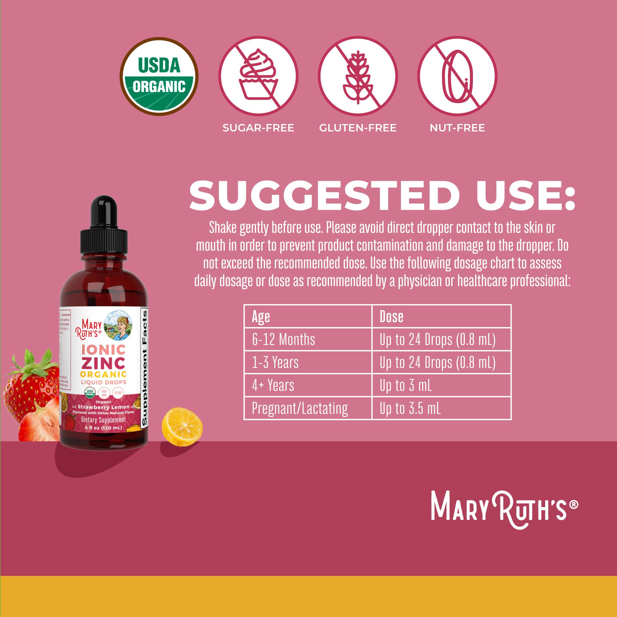 MaryRUTH'S Zinc Ionique – étiquette claire et informations essentielles.