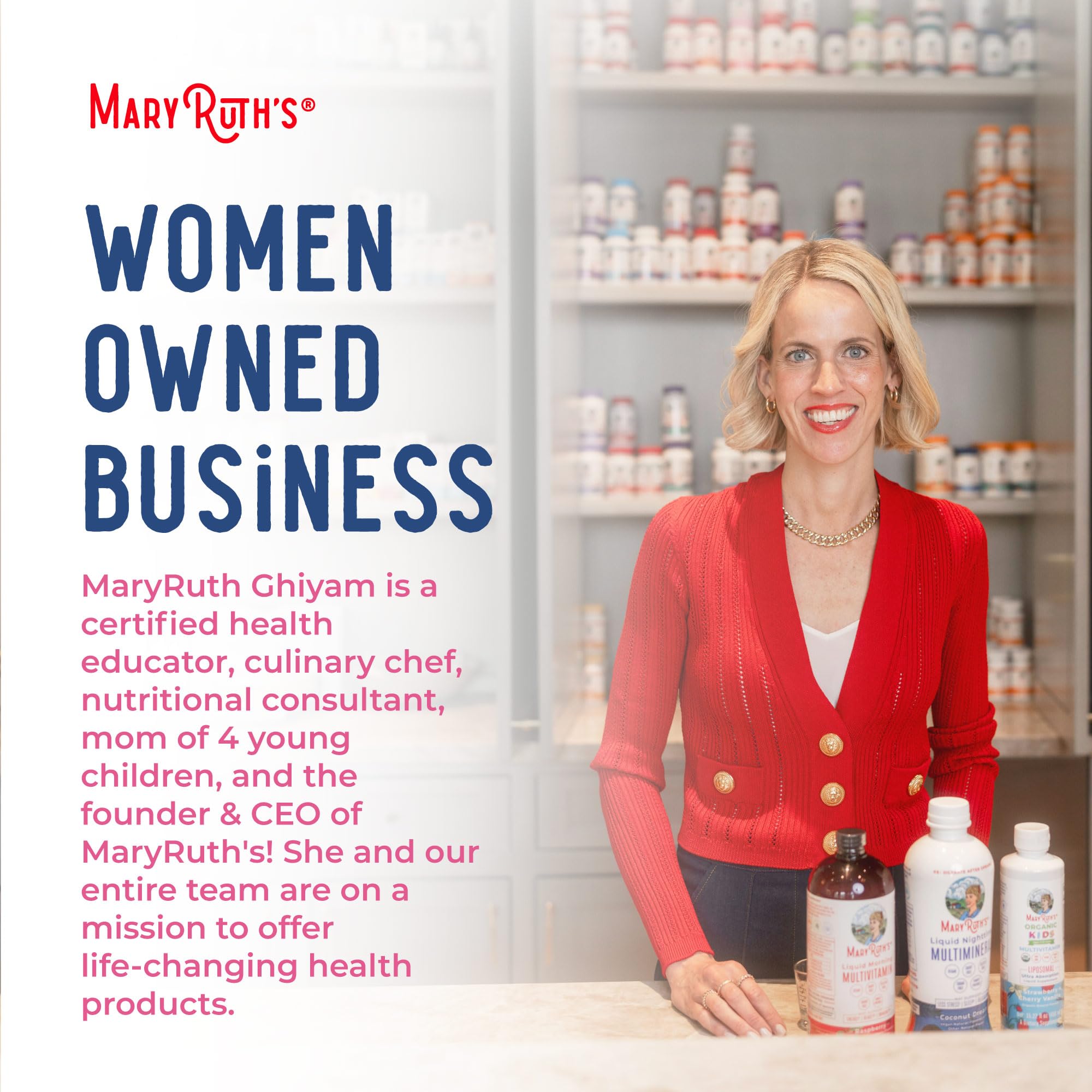 Utilisation quotidienne des probiotiques MaryRuth's pour mamans allaitantes.